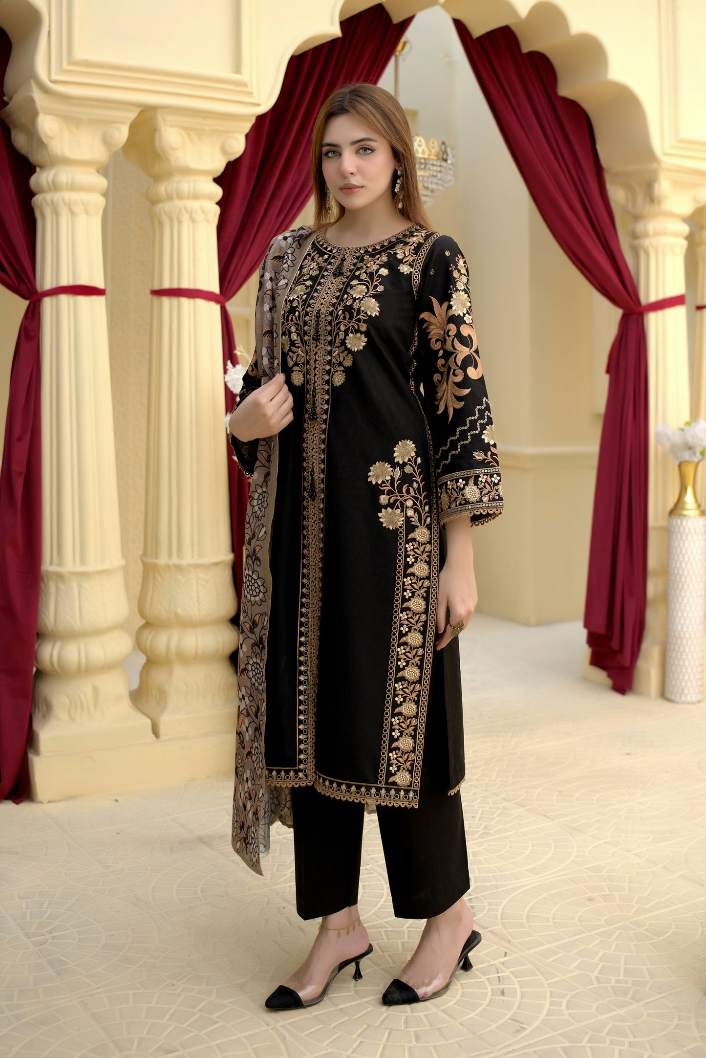 3 Piece Cambric Suit-Embroidered