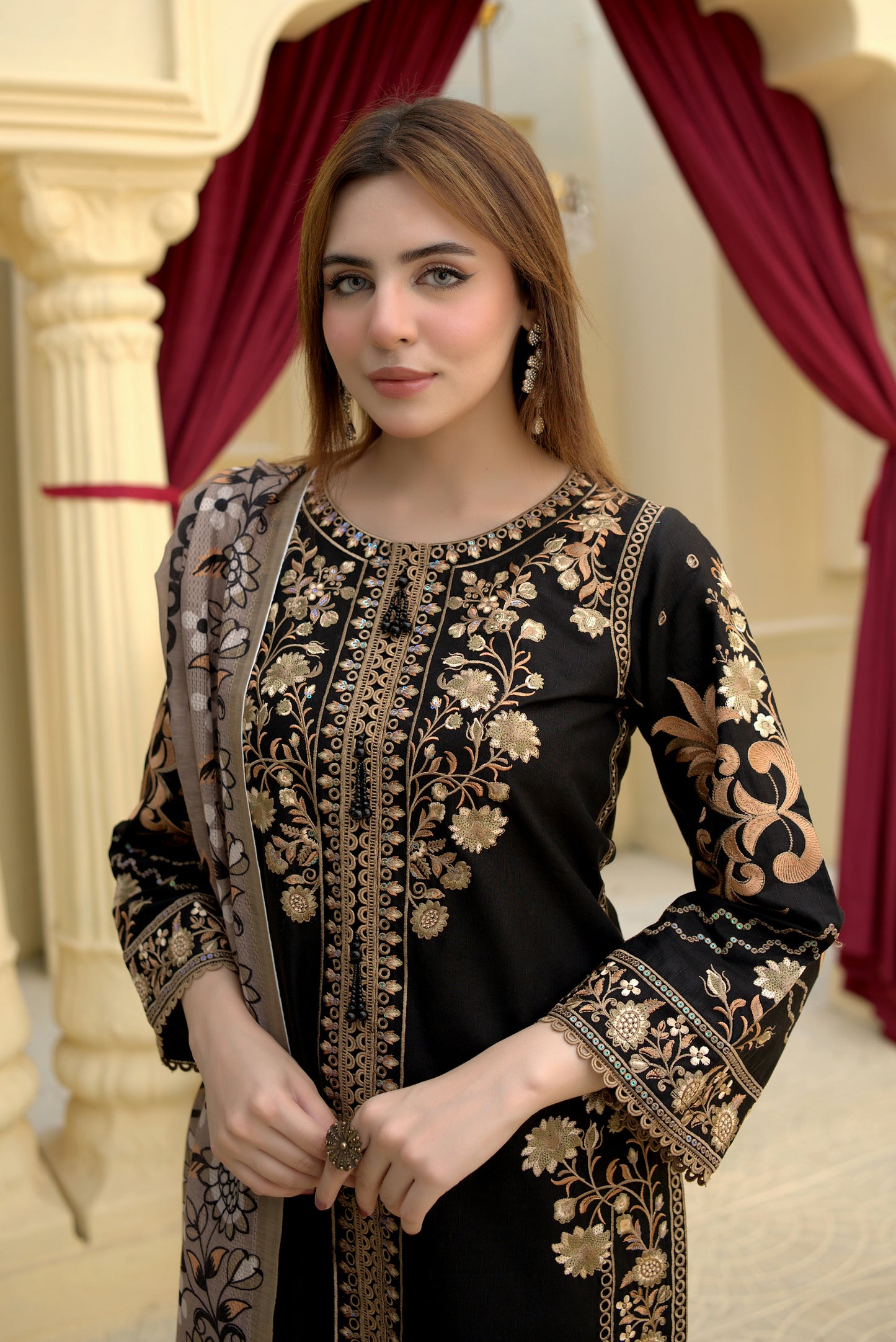 3 Piece Cambric Suit-Embroidered