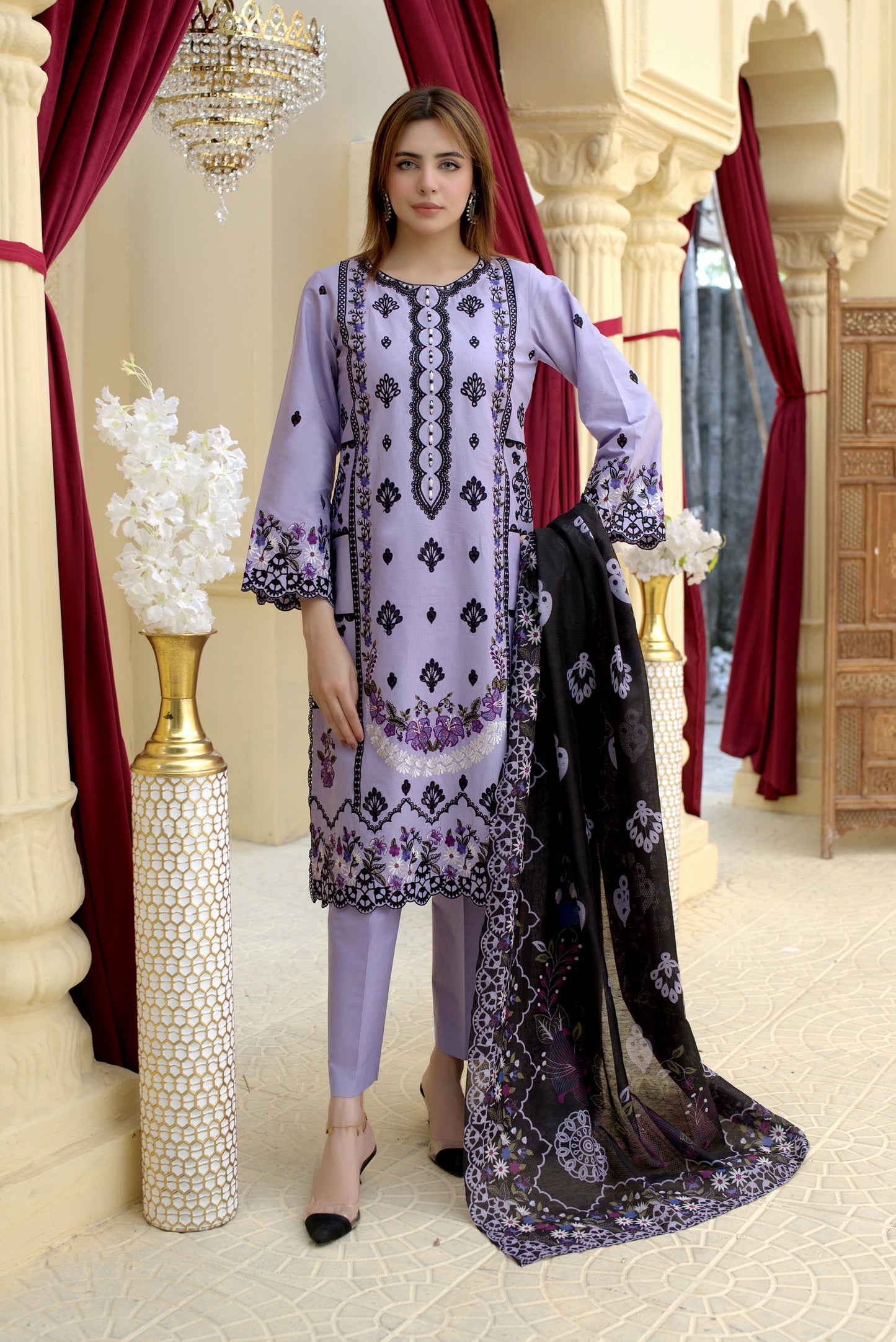 3 Piece Cambric Suit-Embroidered