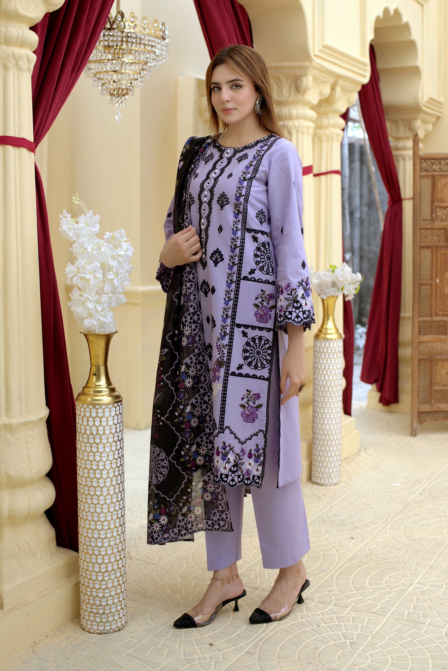 3 Piece Cambric Suit-Embroidered