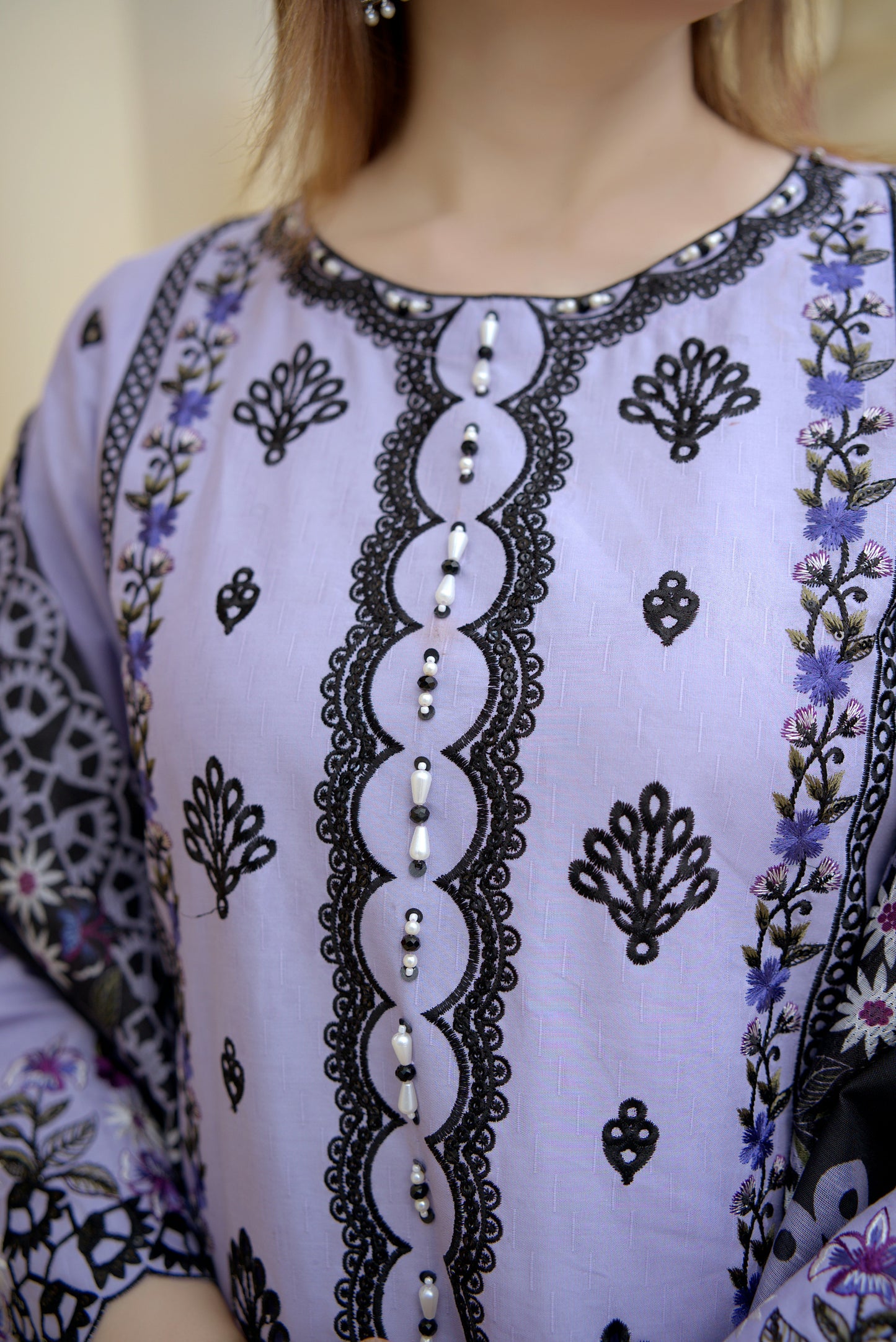 3 Piece Cambric Suit-Embroidered