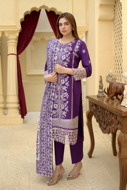 3 Piece Cambric Suit-Embroidered