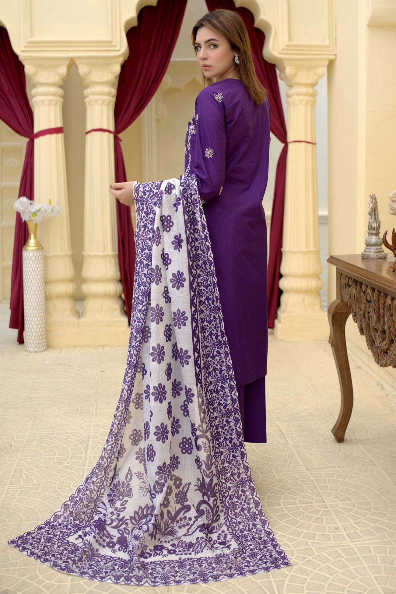 3 Piece Cambric Suit-Embroidered