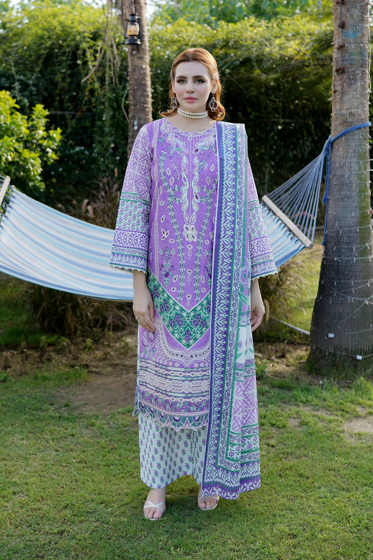 Embroidered 3-Piece Lilac Suit