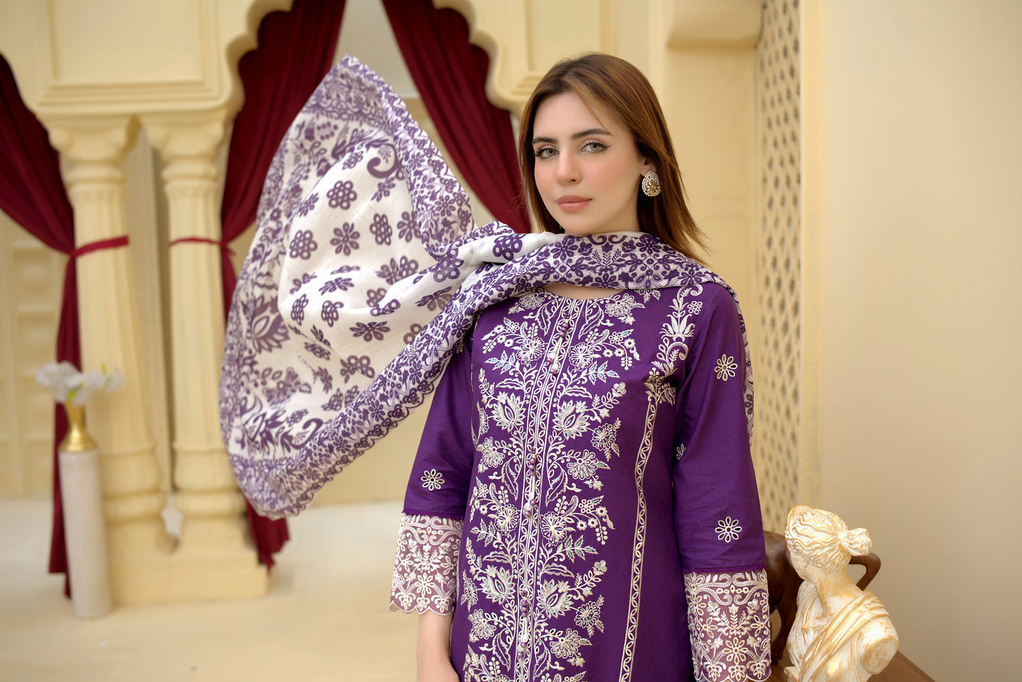 3 Piece Cambric Suit-Embroidered