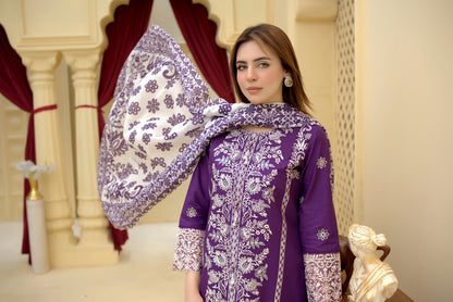 3 Piece Cambric Suit-Embroidered