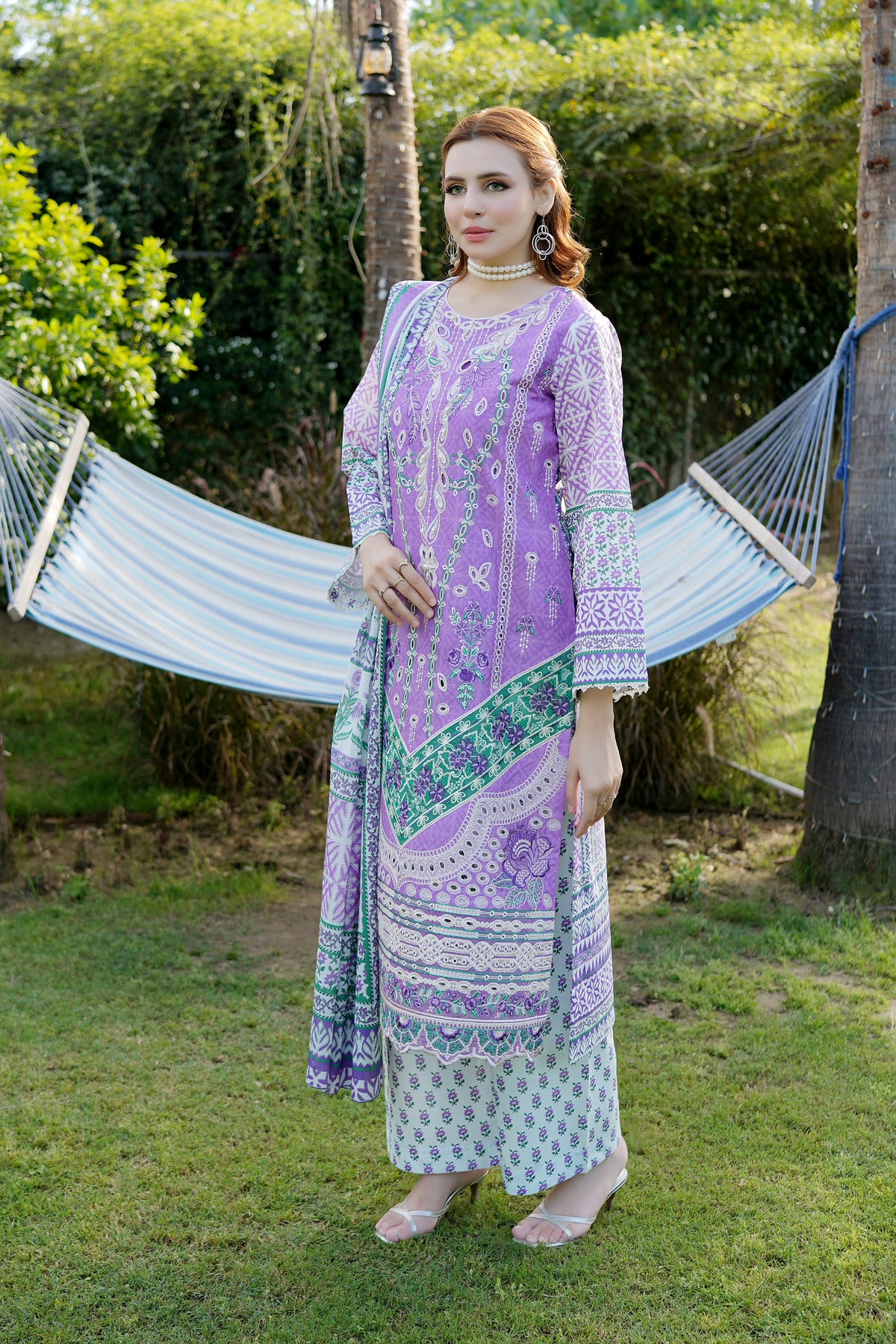 Embroidered 3-Piece Lilac Suit