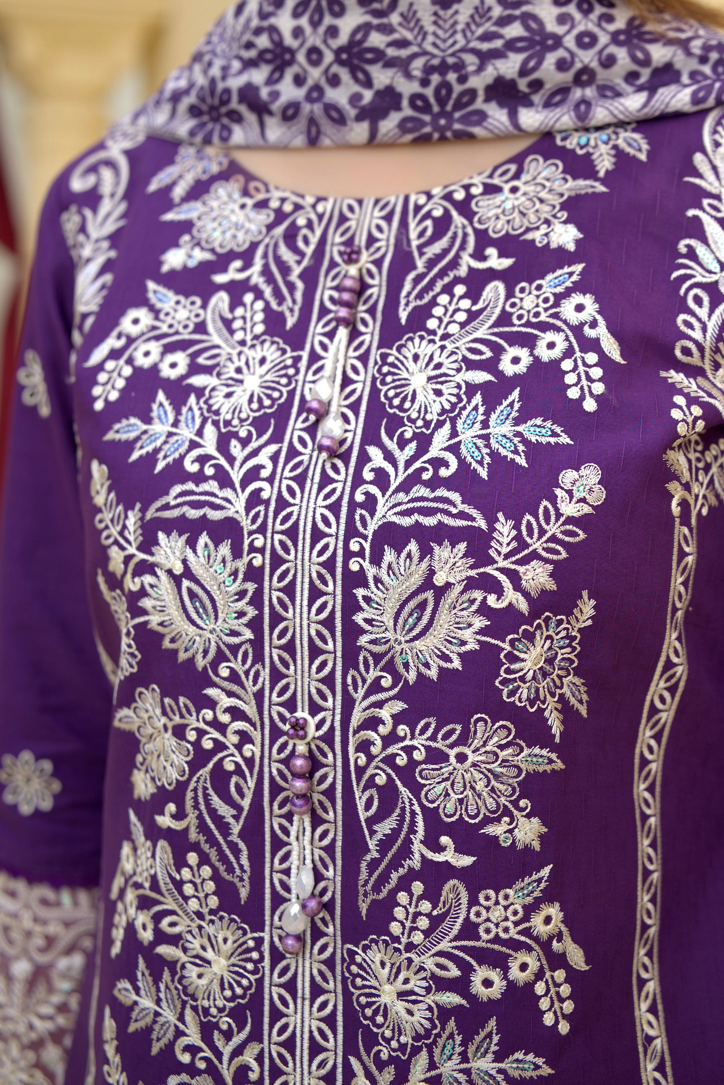 3 Piece Cambric Suit-Embroidered