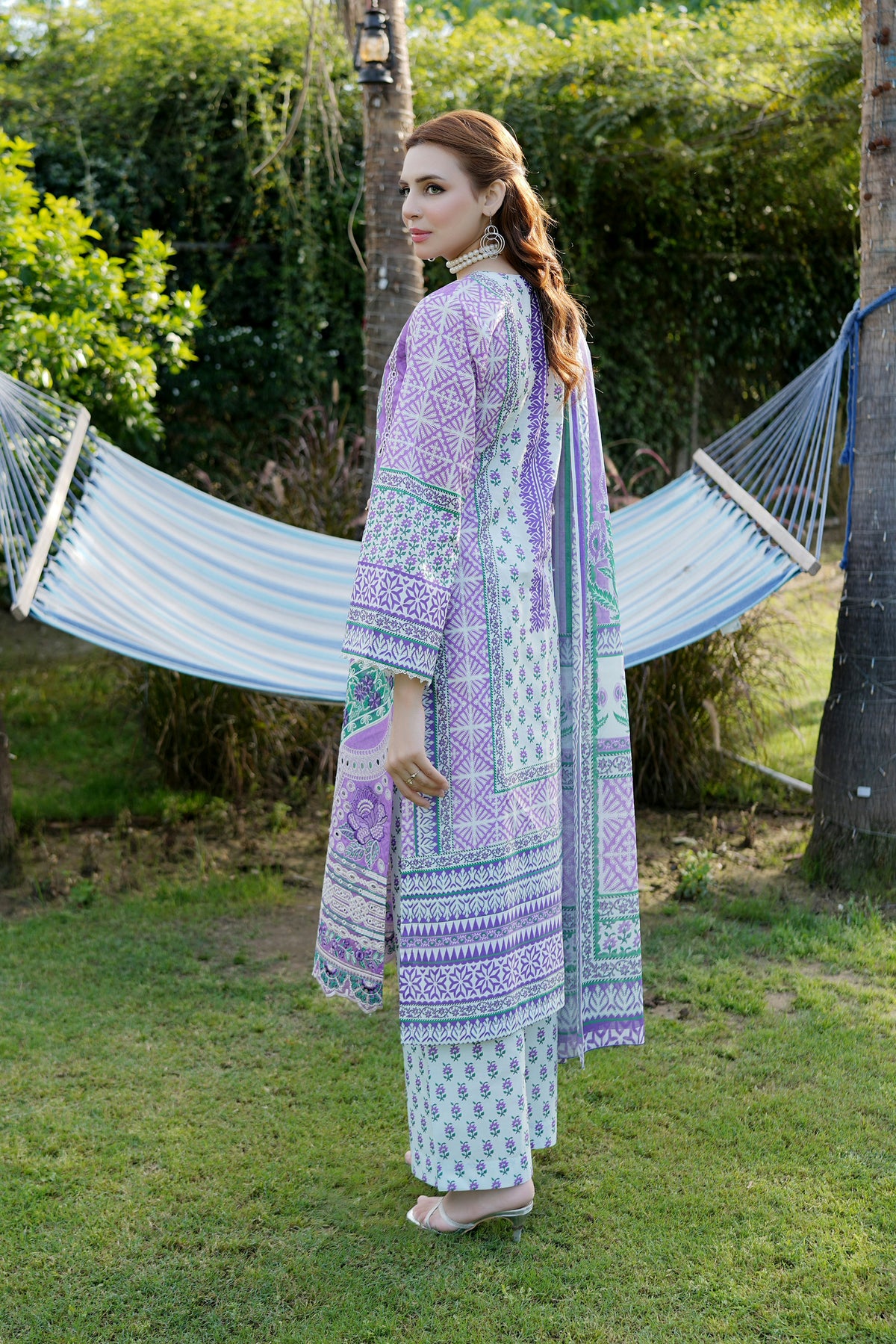 Embroidered 3-Piece Lilac Suit