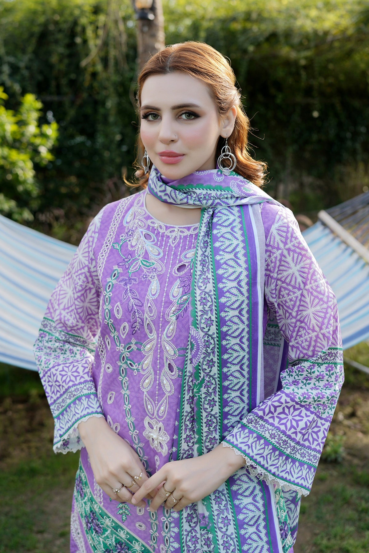 Embroidered 3-Piece Lilac Suit