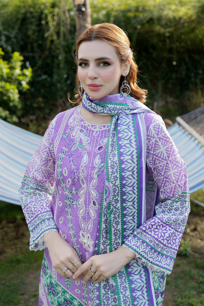 Embroidered 3-Piece Lilac Suit