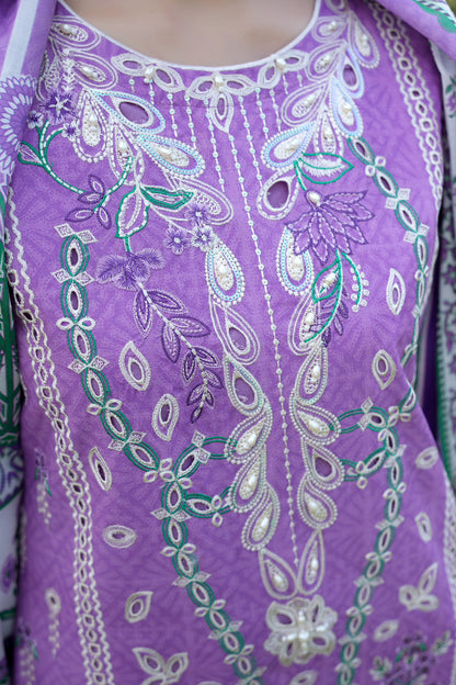 Embroidered 3-Piece Lilac Suit