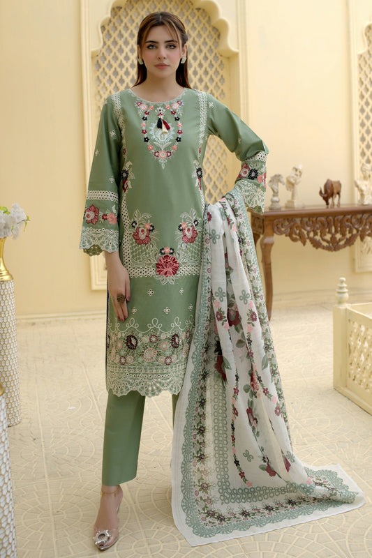 3 Piece Cambric Suit-Embroidered