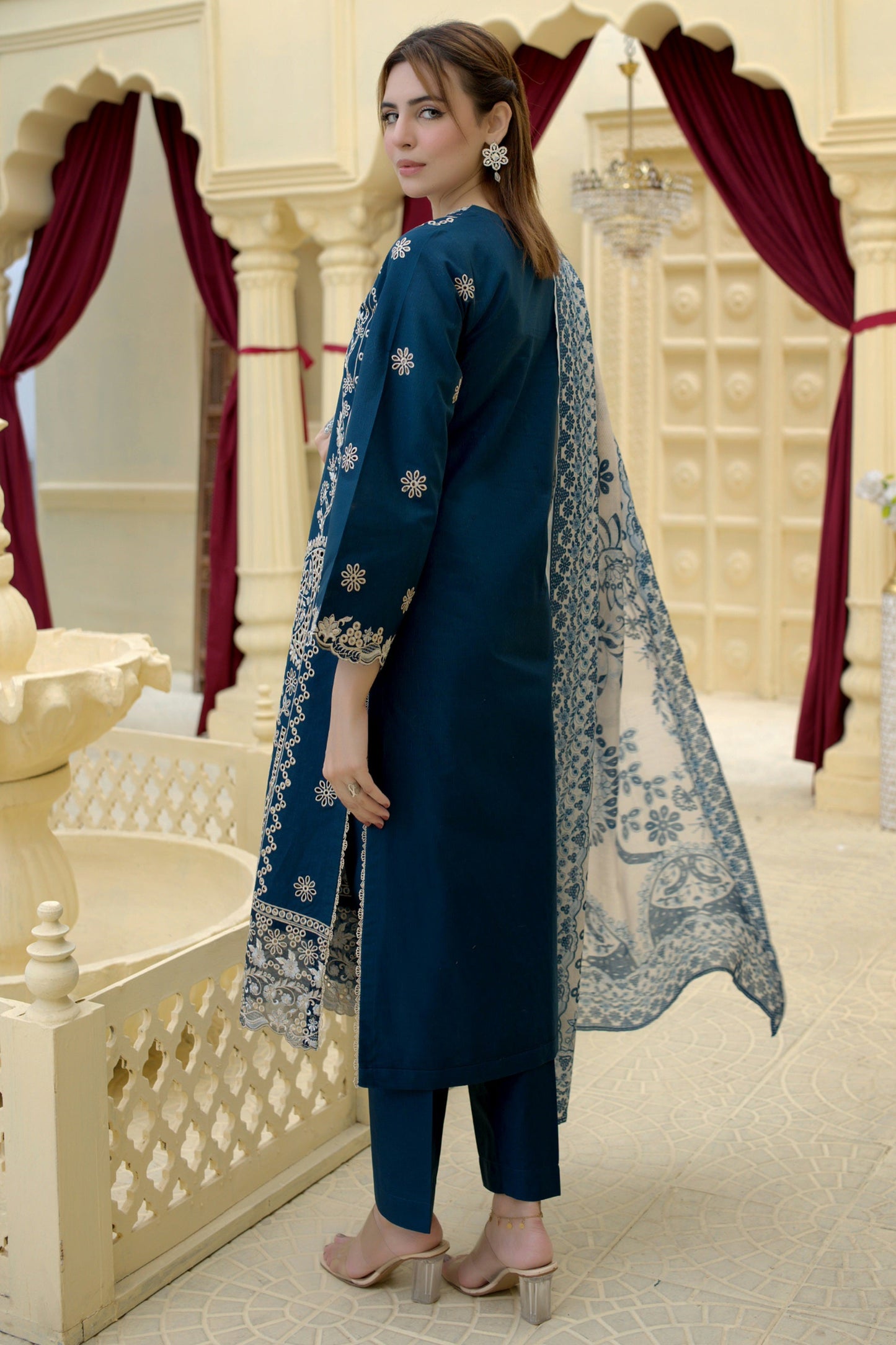 3 Piece Cambric Suit-Embroidered