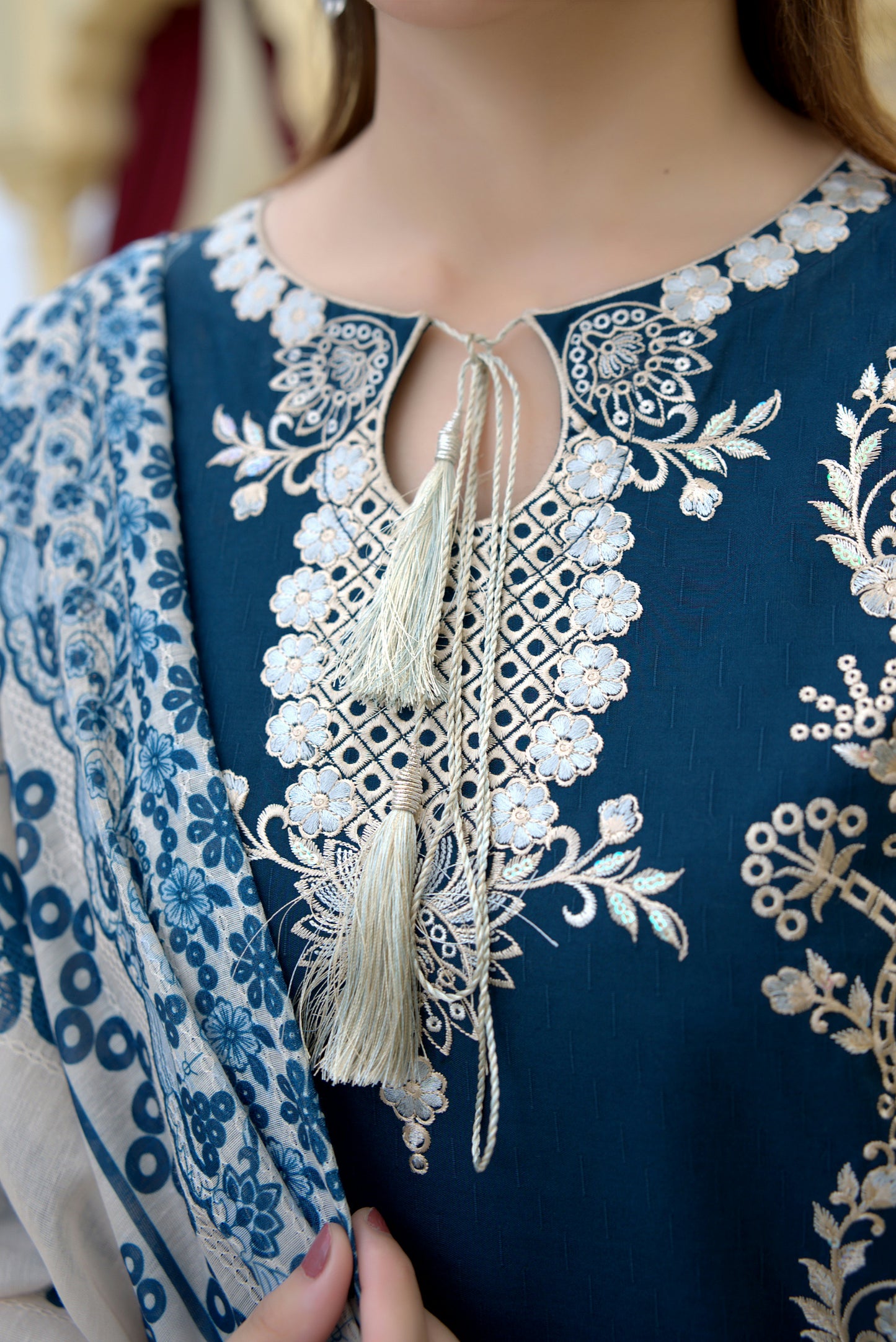 3 Piece Cambric Suit-Embroidered