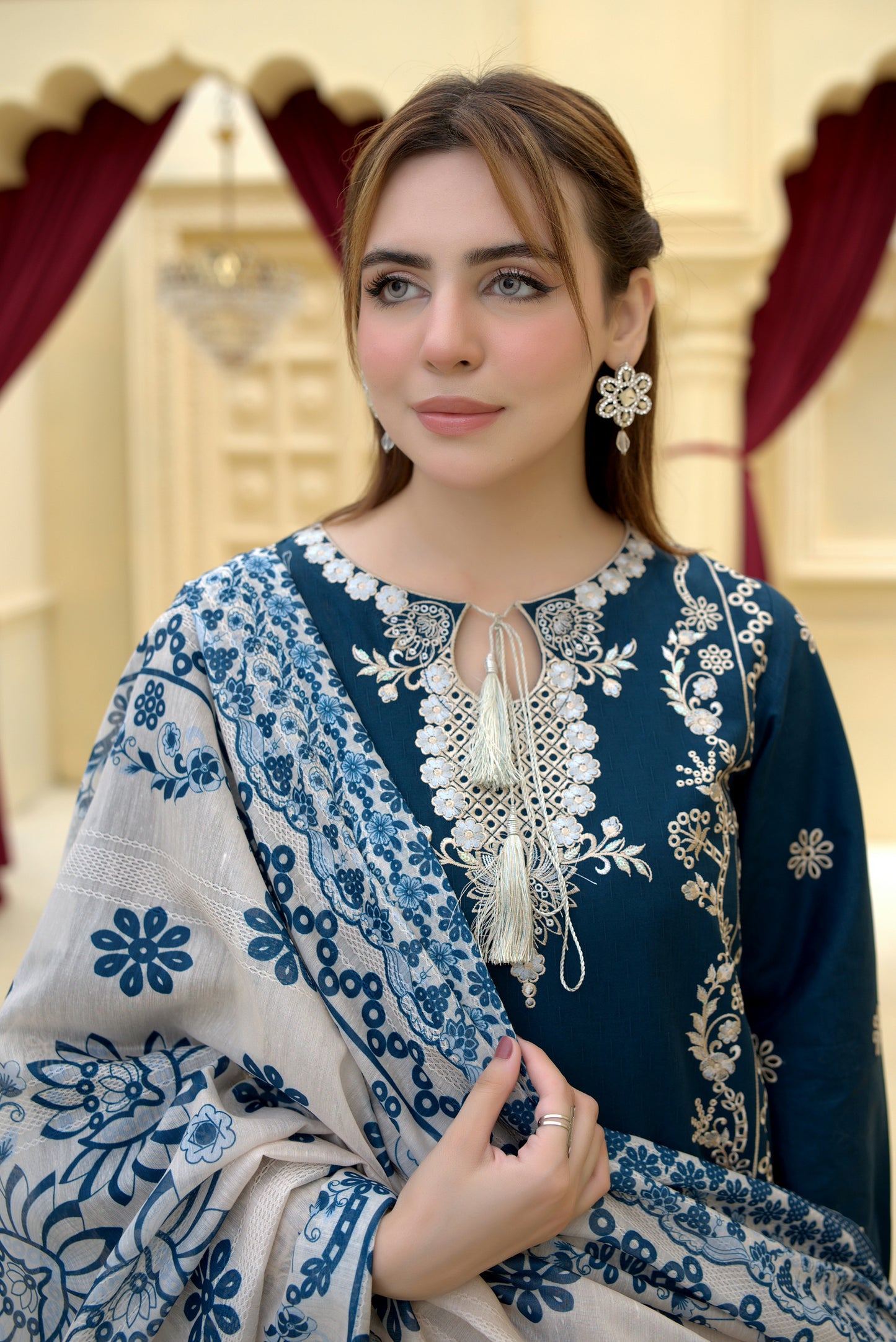 3 Piece Cambric Suit-Embroidered