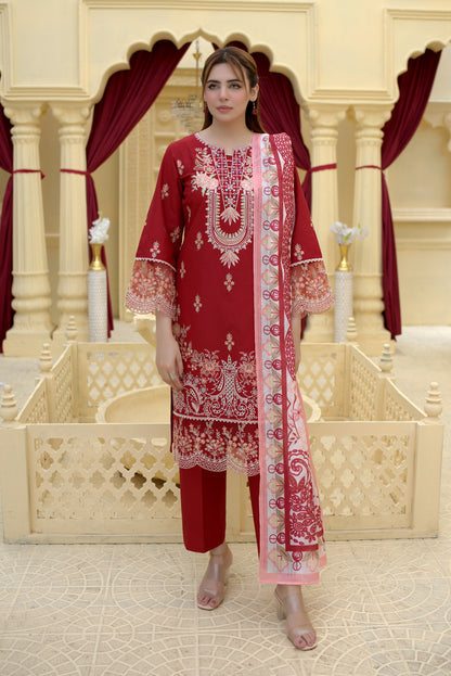 3 Piece Cambric Suit-Embroidered