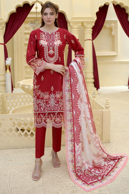 3 Piece Cambric Suit-Embroidered