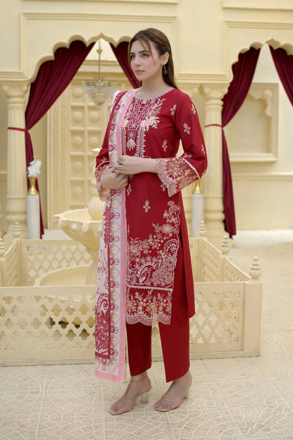 3 Piece Cambric Suit-Embroidered