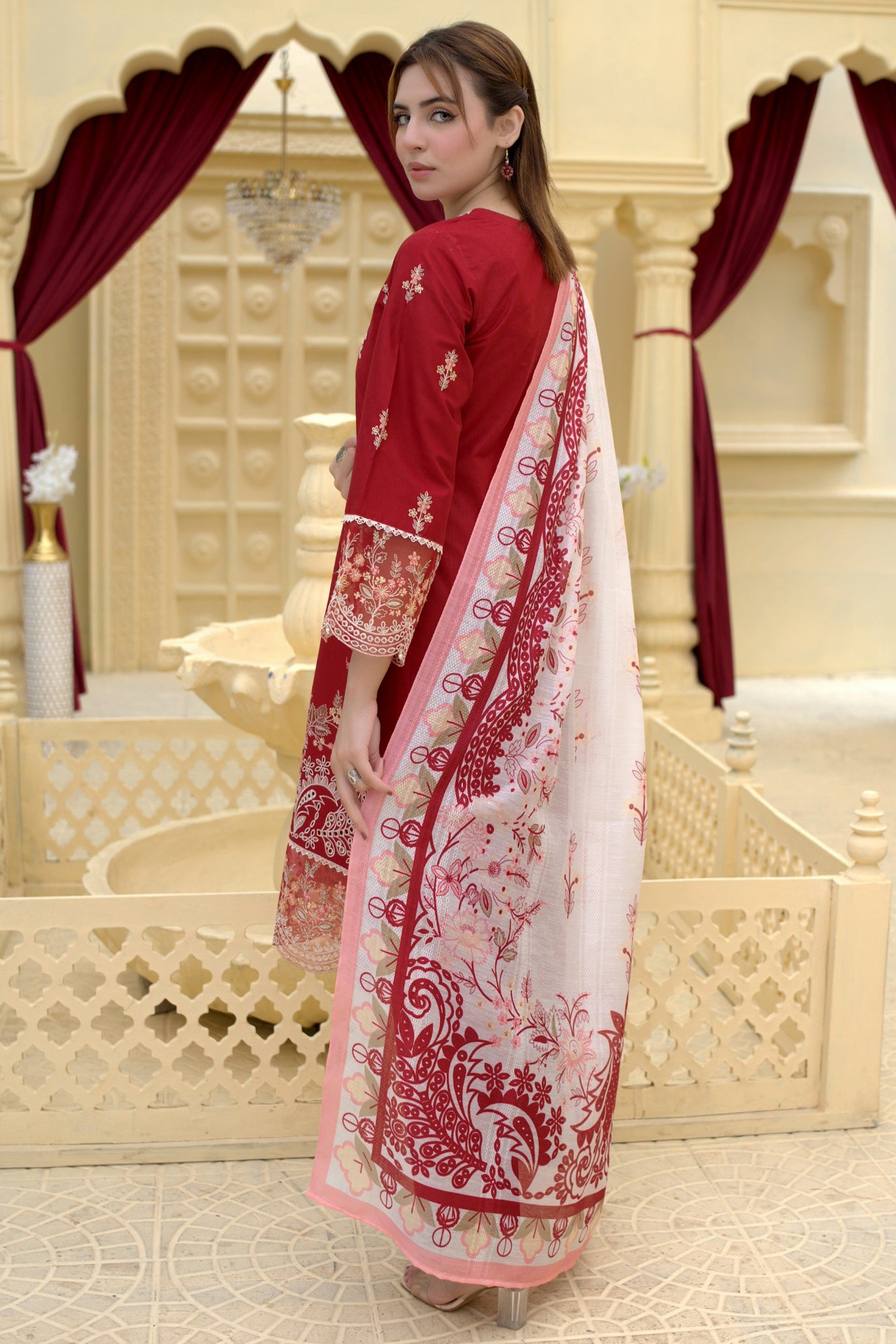 3 Piece Cambric Suit-Embroidered