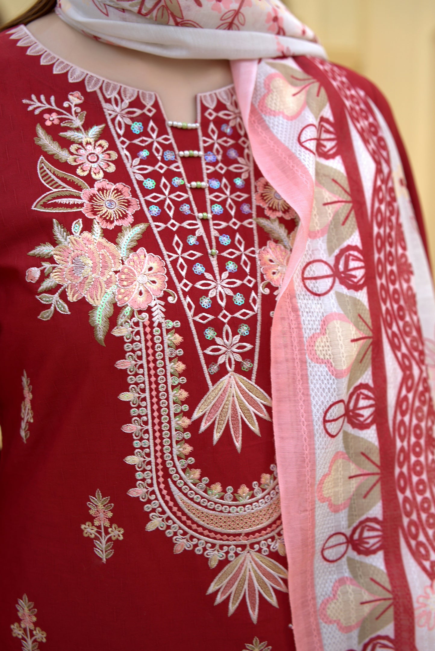 3 Piece Cambric Suit-Embroidered