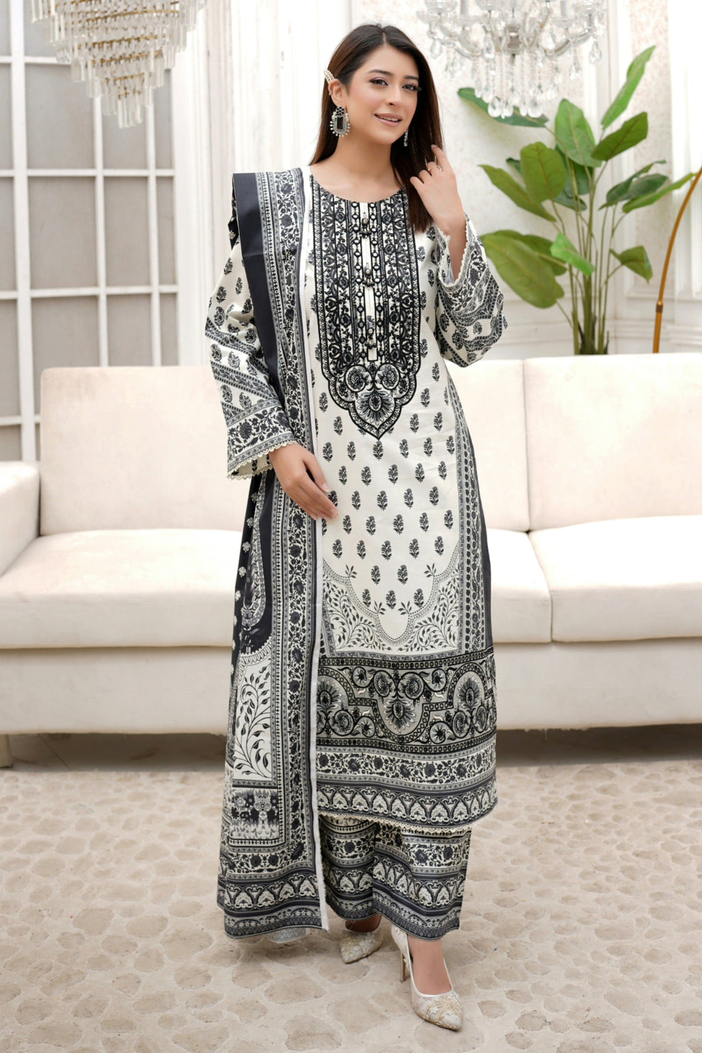 3 Piece Summer Cotton Suit Stitched-Embroidered