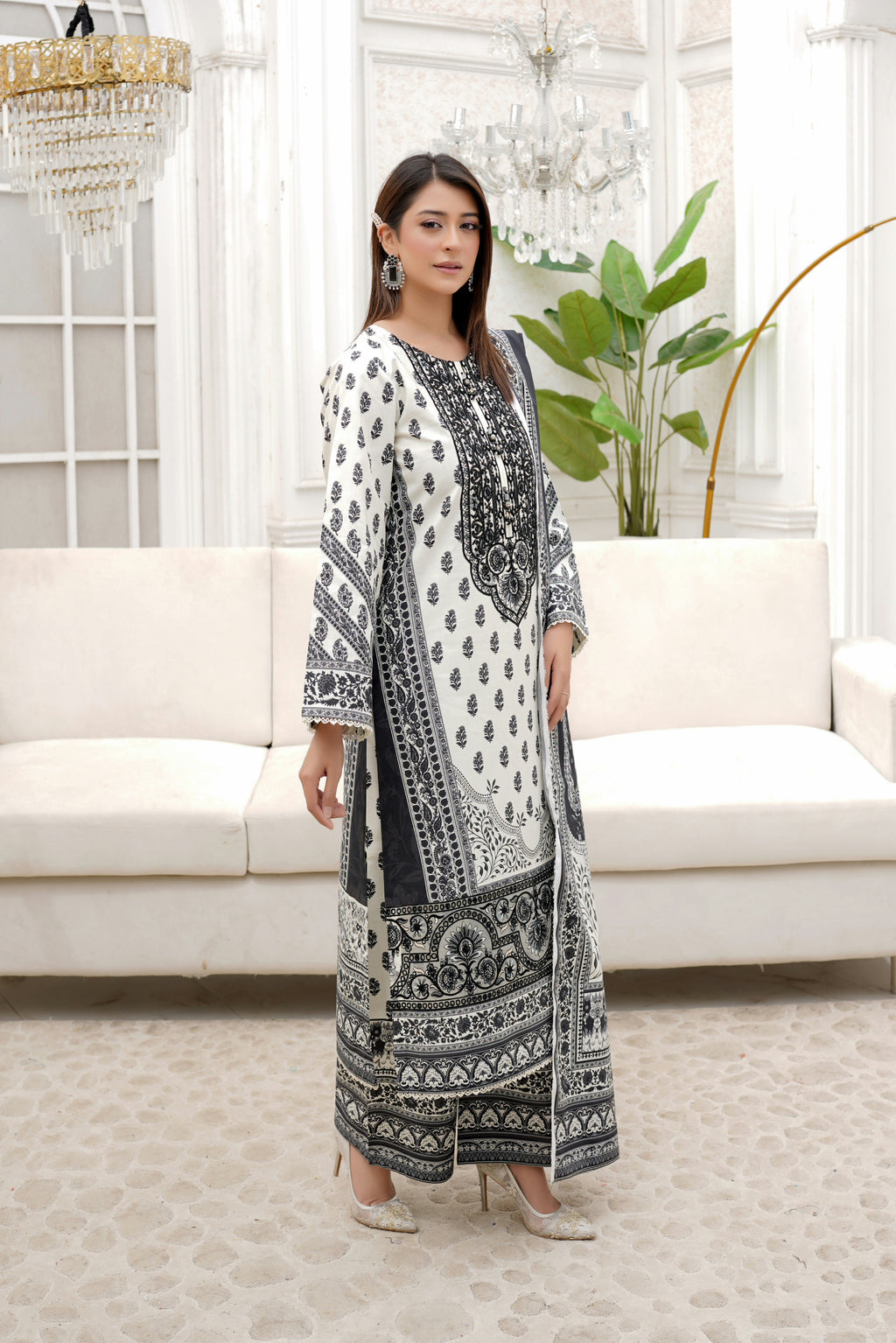 3 Piece Summer Cotton Suit Stitched-Embroidered