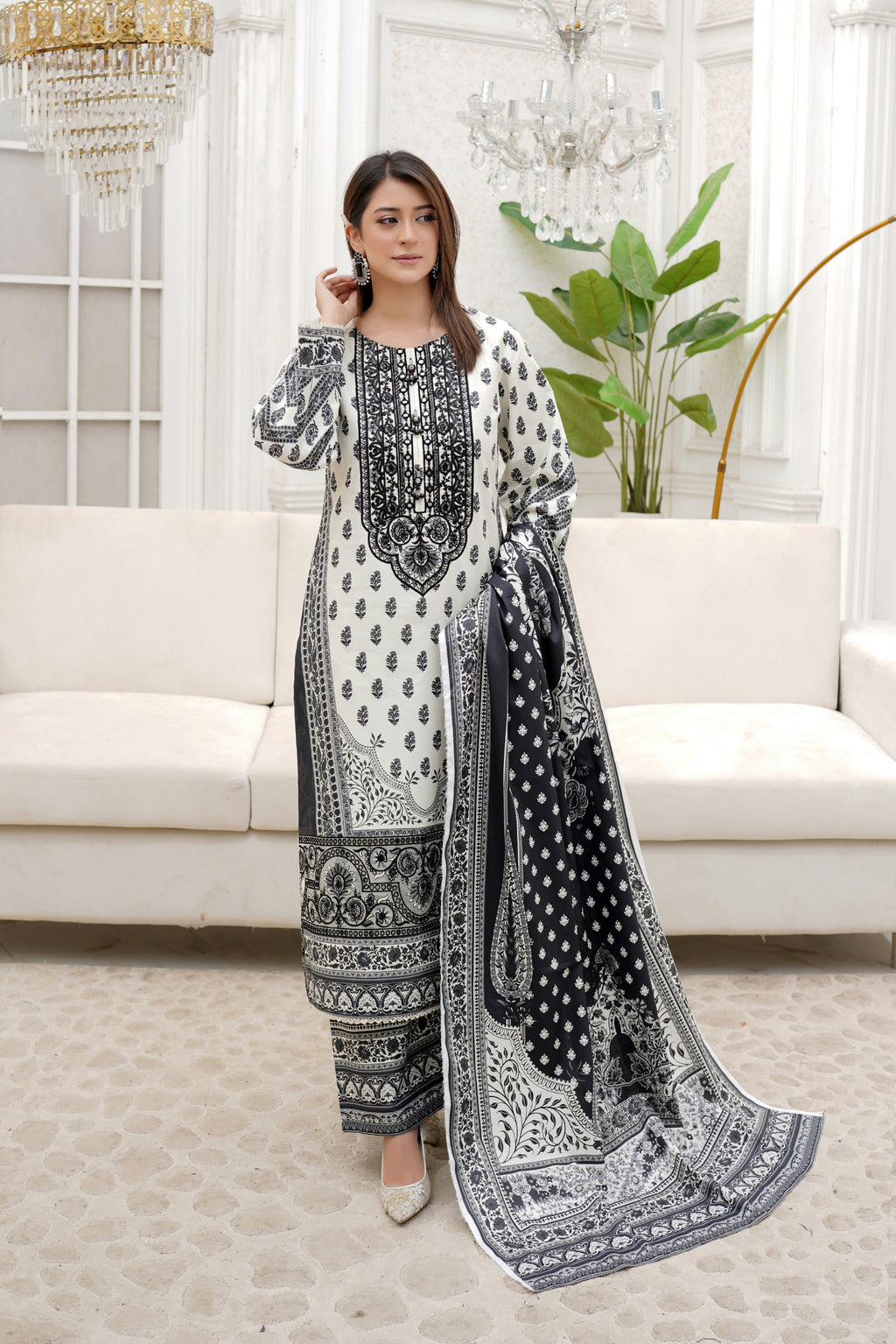 3 Piece Summer Cotton Suit Stitched-Embroidered