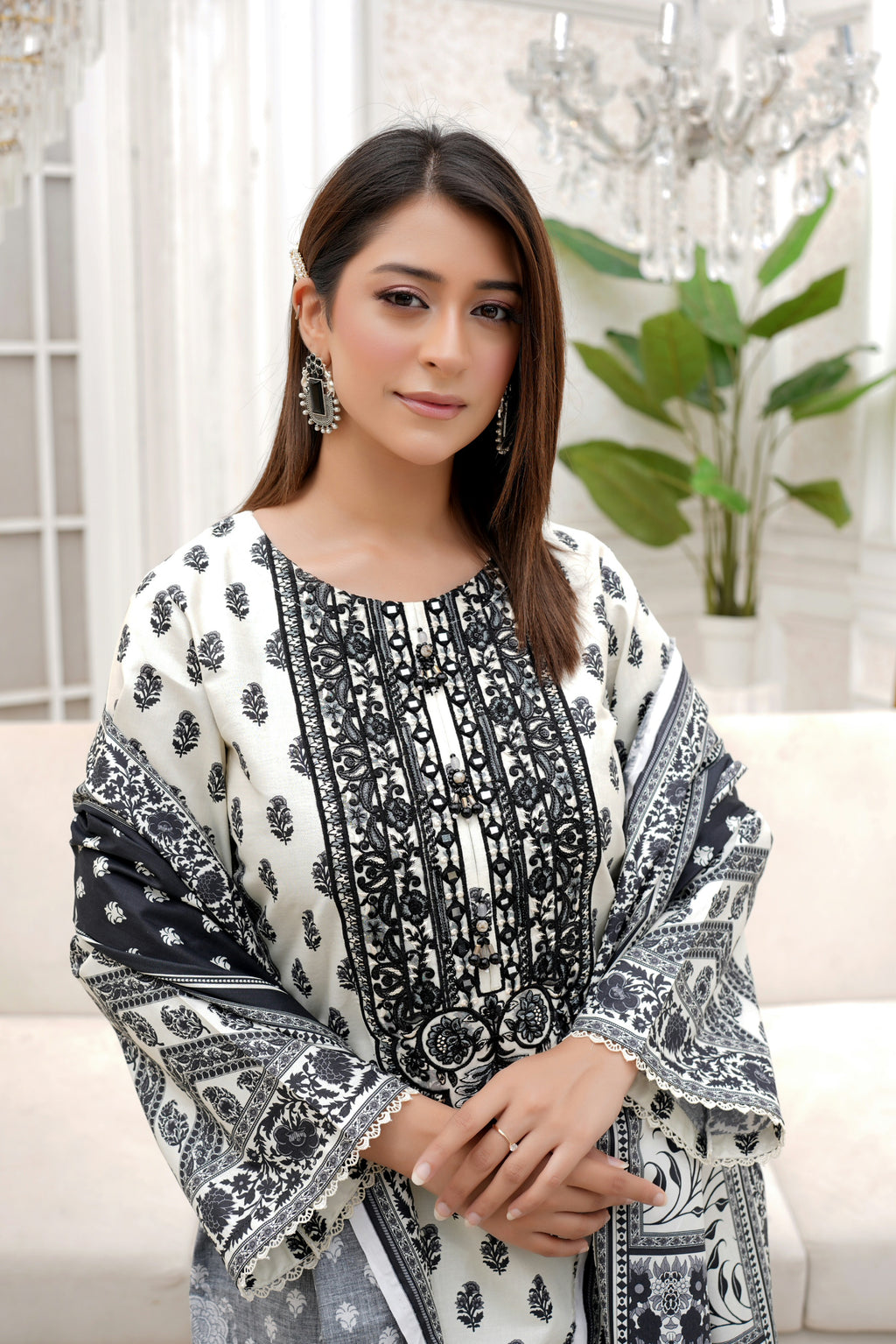 3 Piece Summer Cotton Suit Stitched-Embroidered