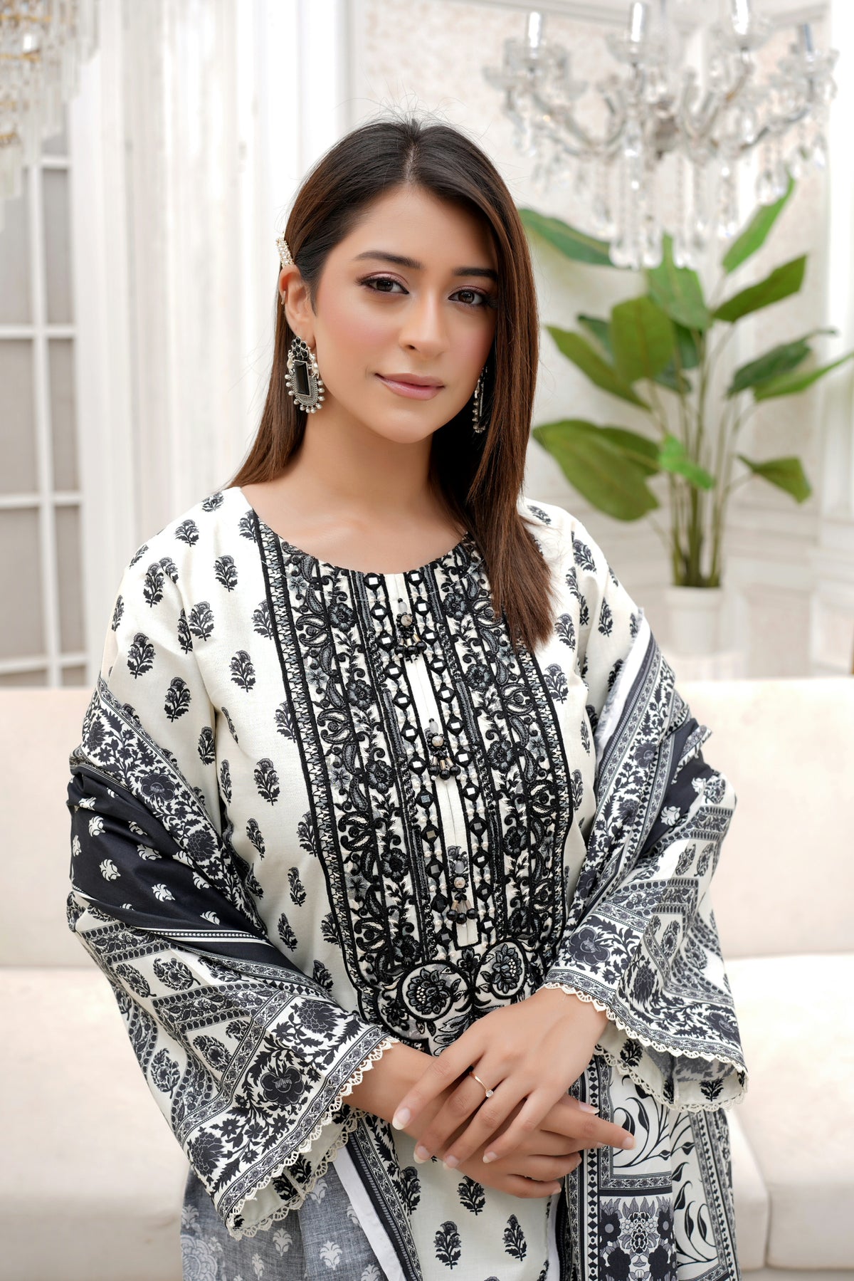 3 Piece Summer Cotton Suit Stitched-Embroidered
