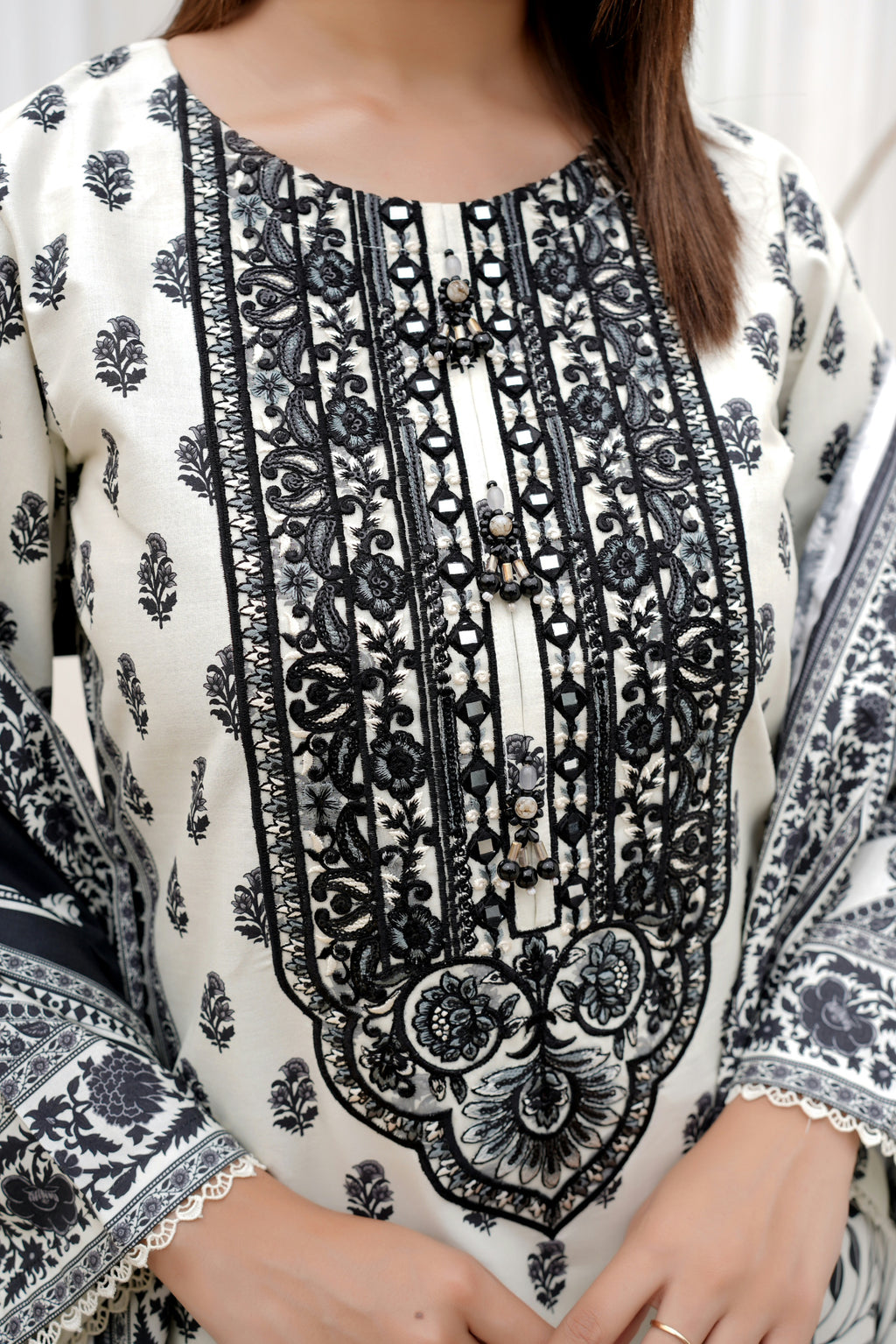 3 Piece Summer Cotton Suit Stitched-Embroidered