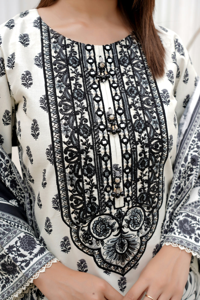 3 Piece Summer Cotton Suit Stitched-Embroidered