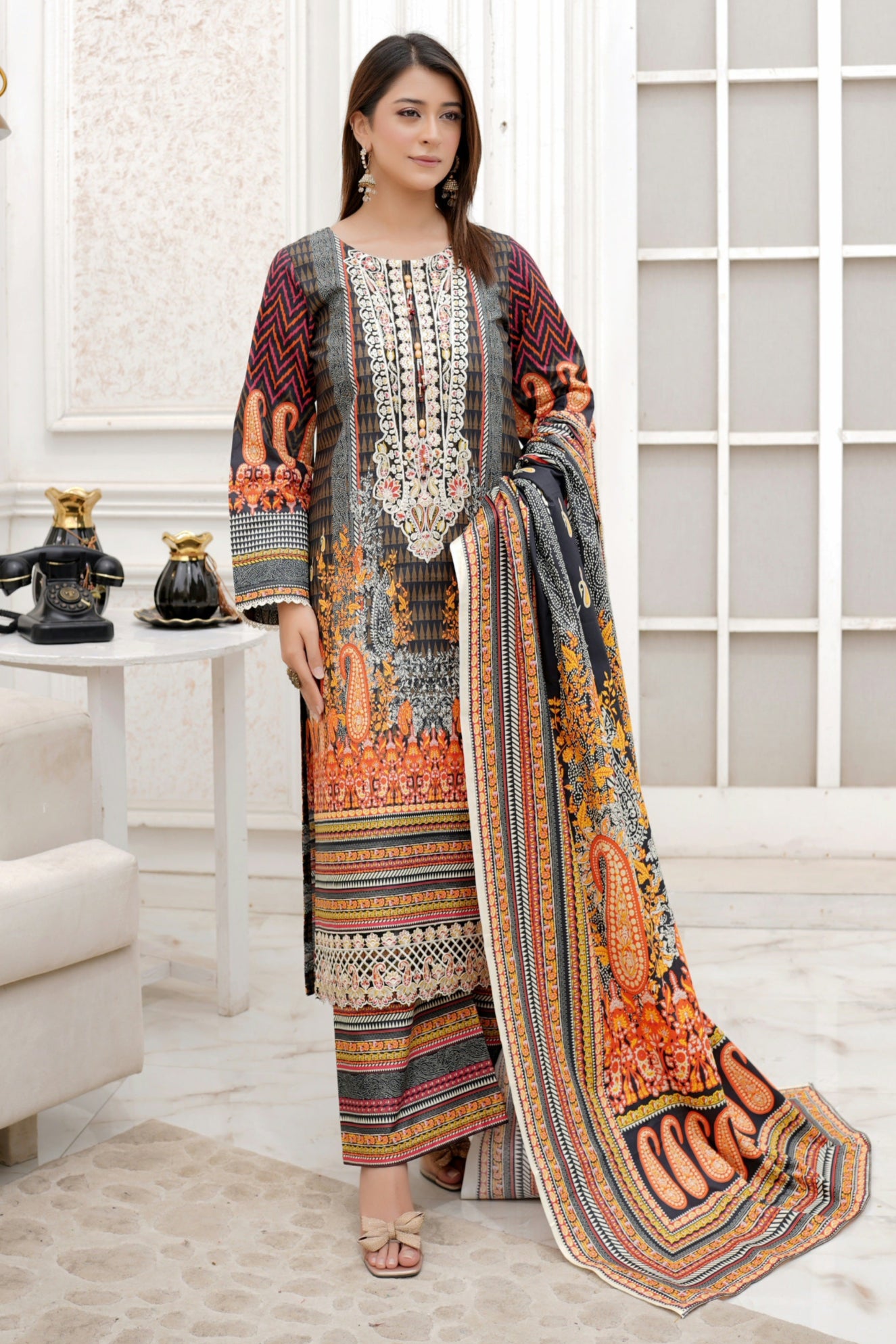 3 Piece Winter Cotton Suit-Embroidered