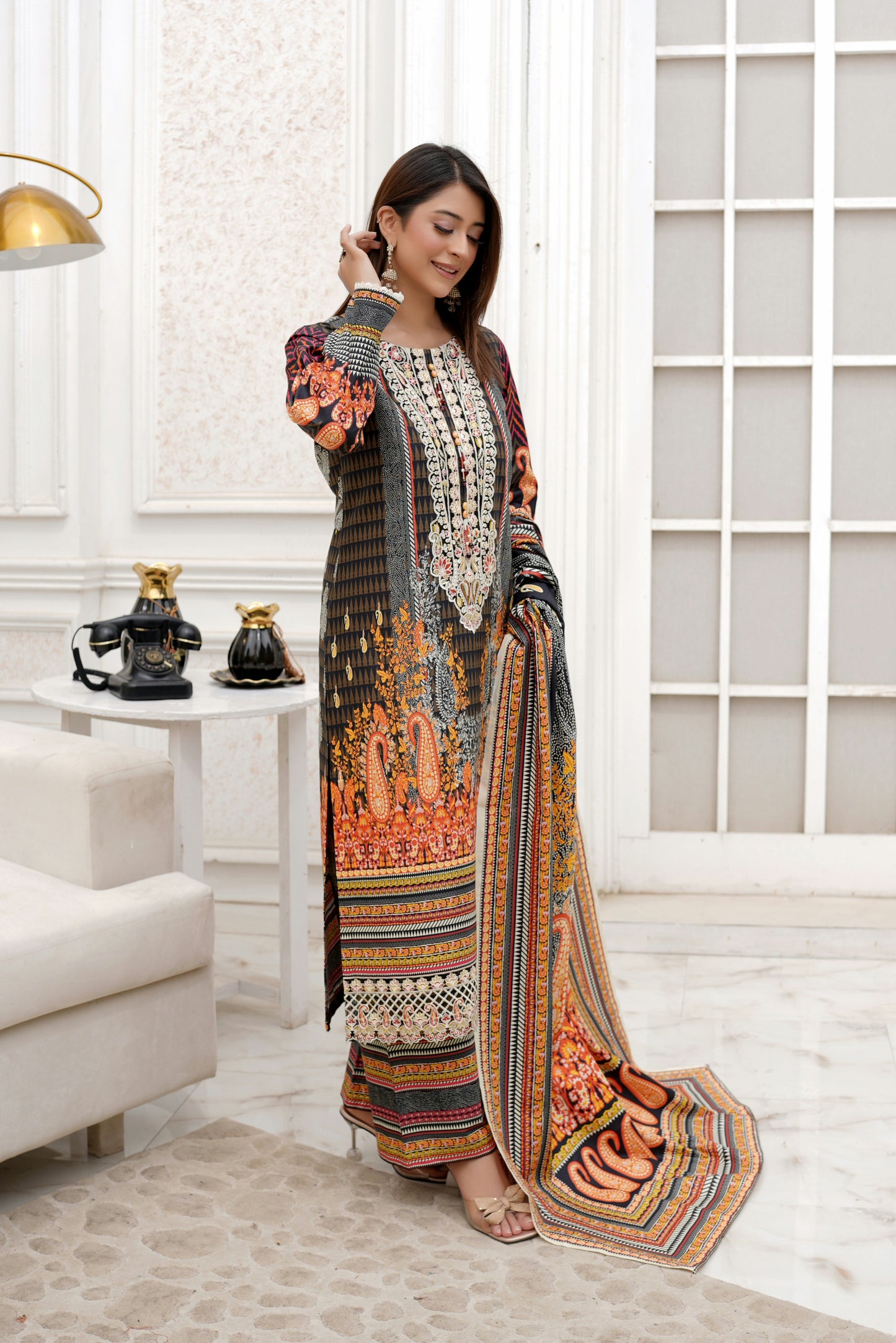 3 Piece Winter Cotton Suit-Embroidered