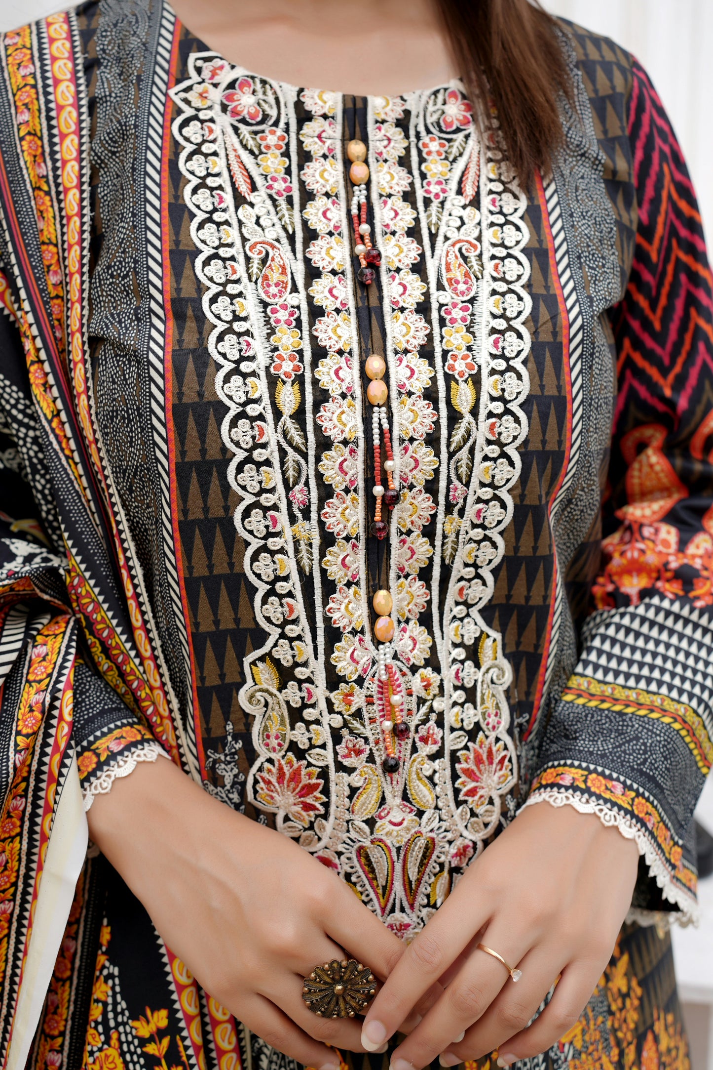 3 Piece Winter Cotton Suit-Embroidered