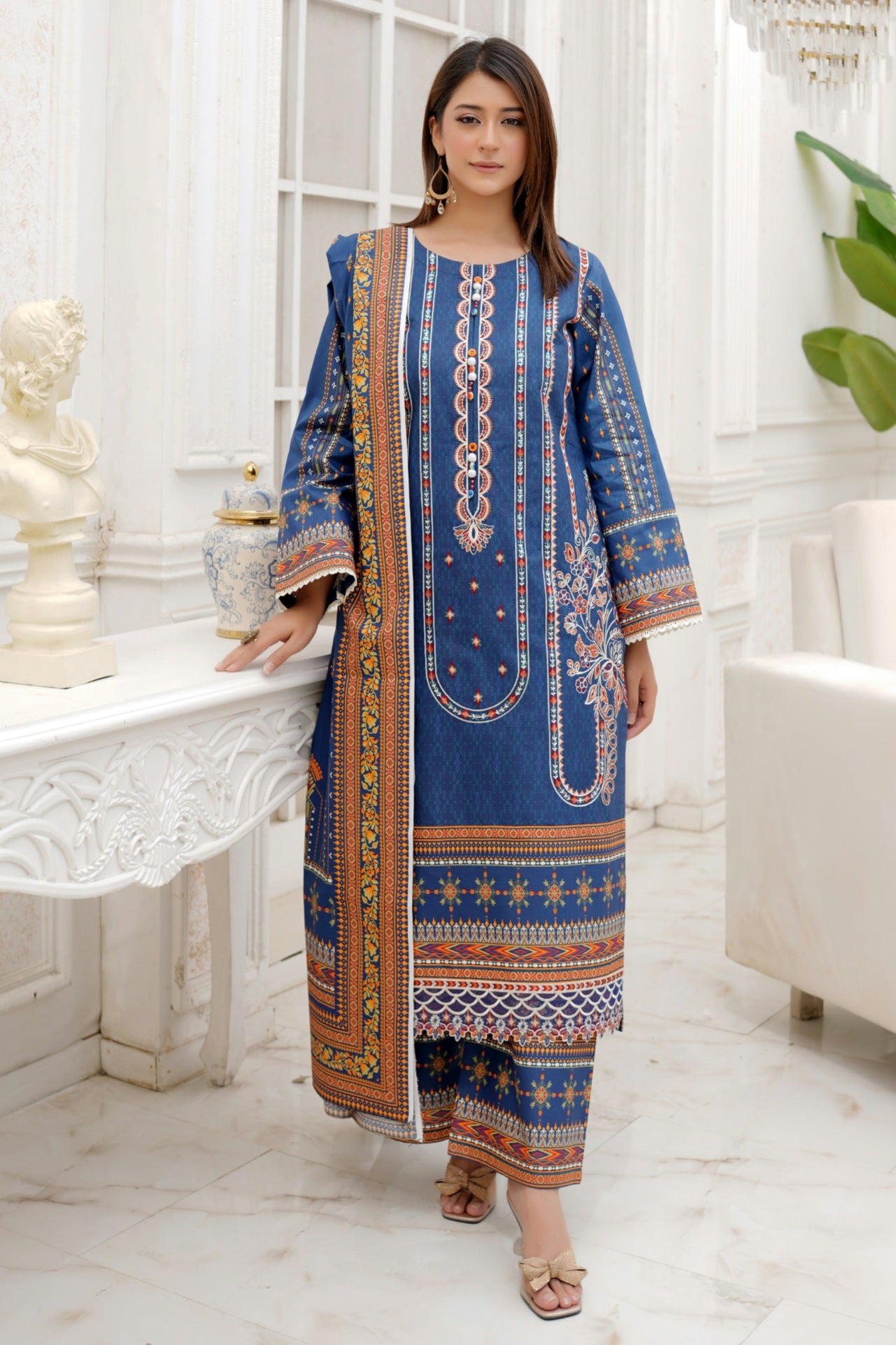3 Piece Winter Cotton Suit-Embroidered