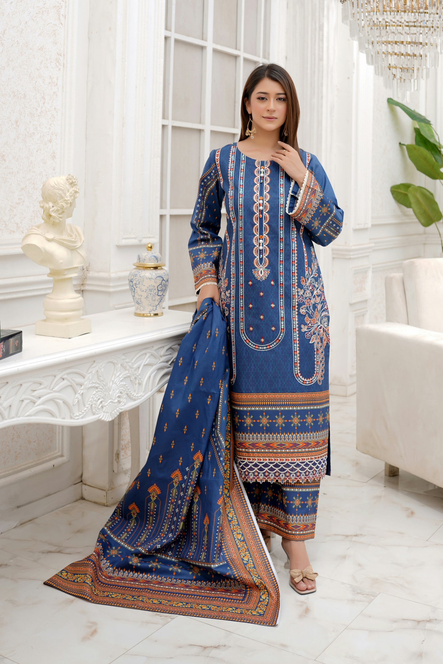 3 Piece Winter Cotton Suit-Embroidered