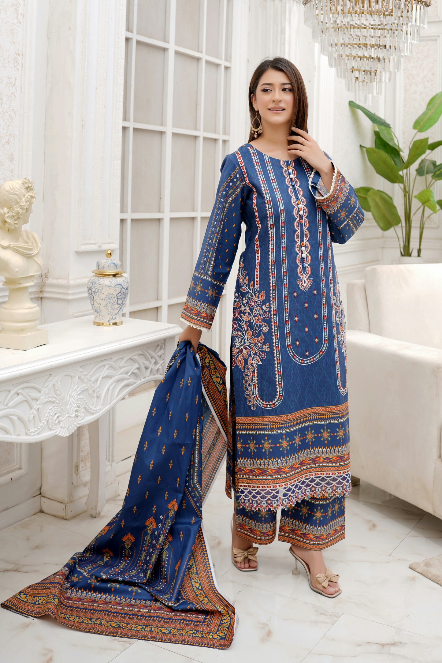 3 Piece Winter Cotton Suit-Embroidered