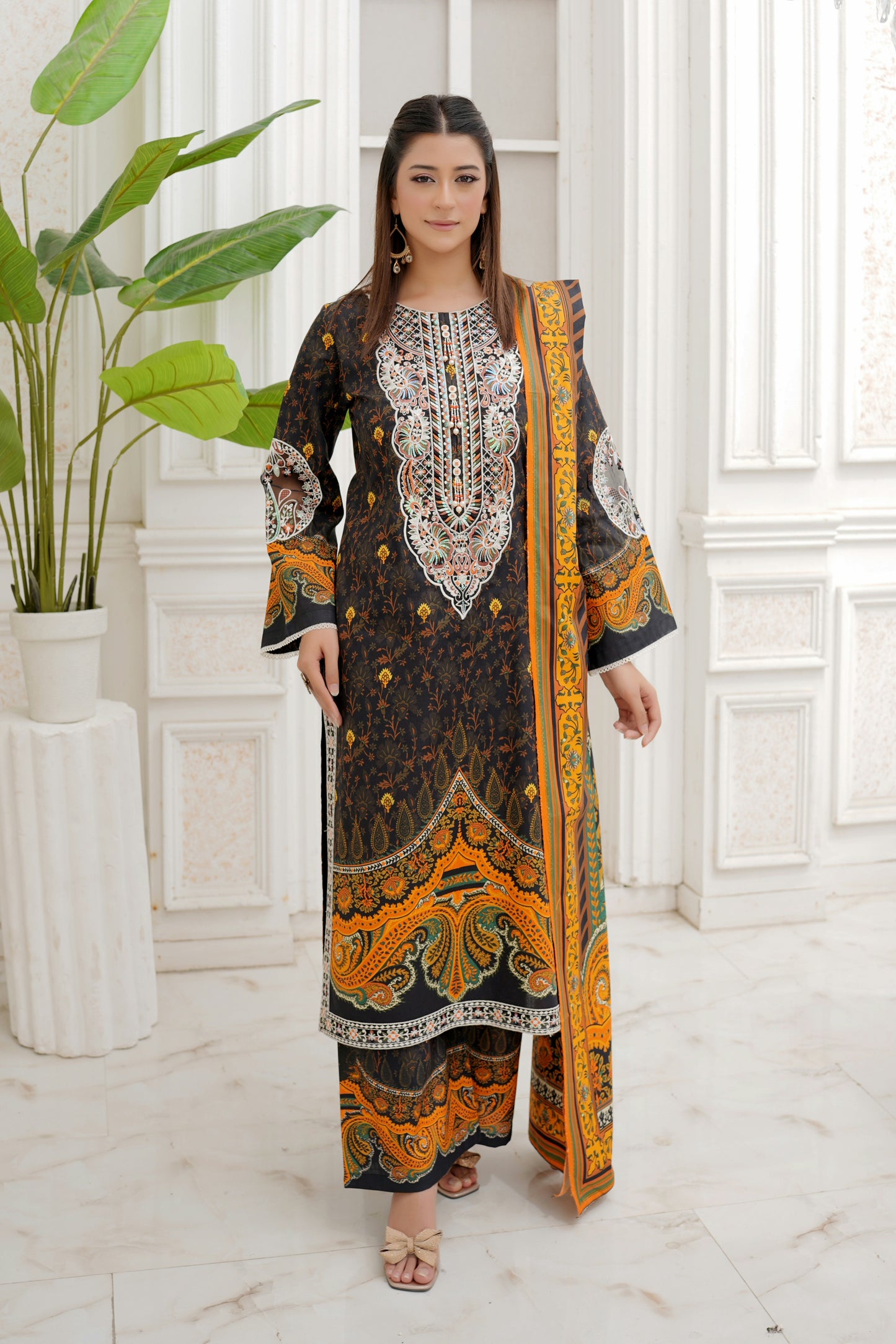 3 Piece Winter Cotton Suit-Embroidered