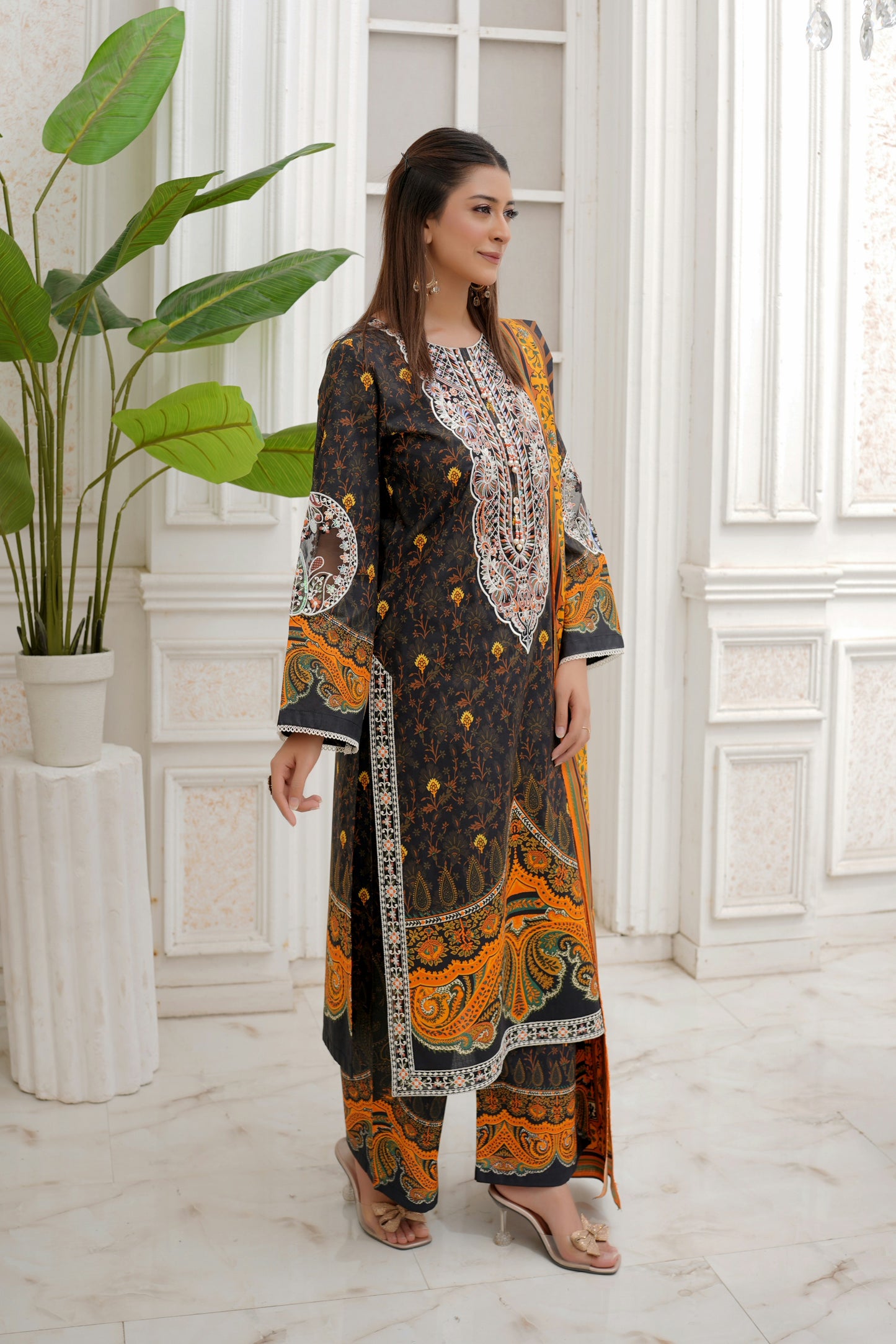 3 Piece Winter Cotton Suit-Embroidered