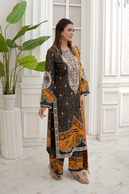 3 Piece Winter Cotton Suit-Embroidered