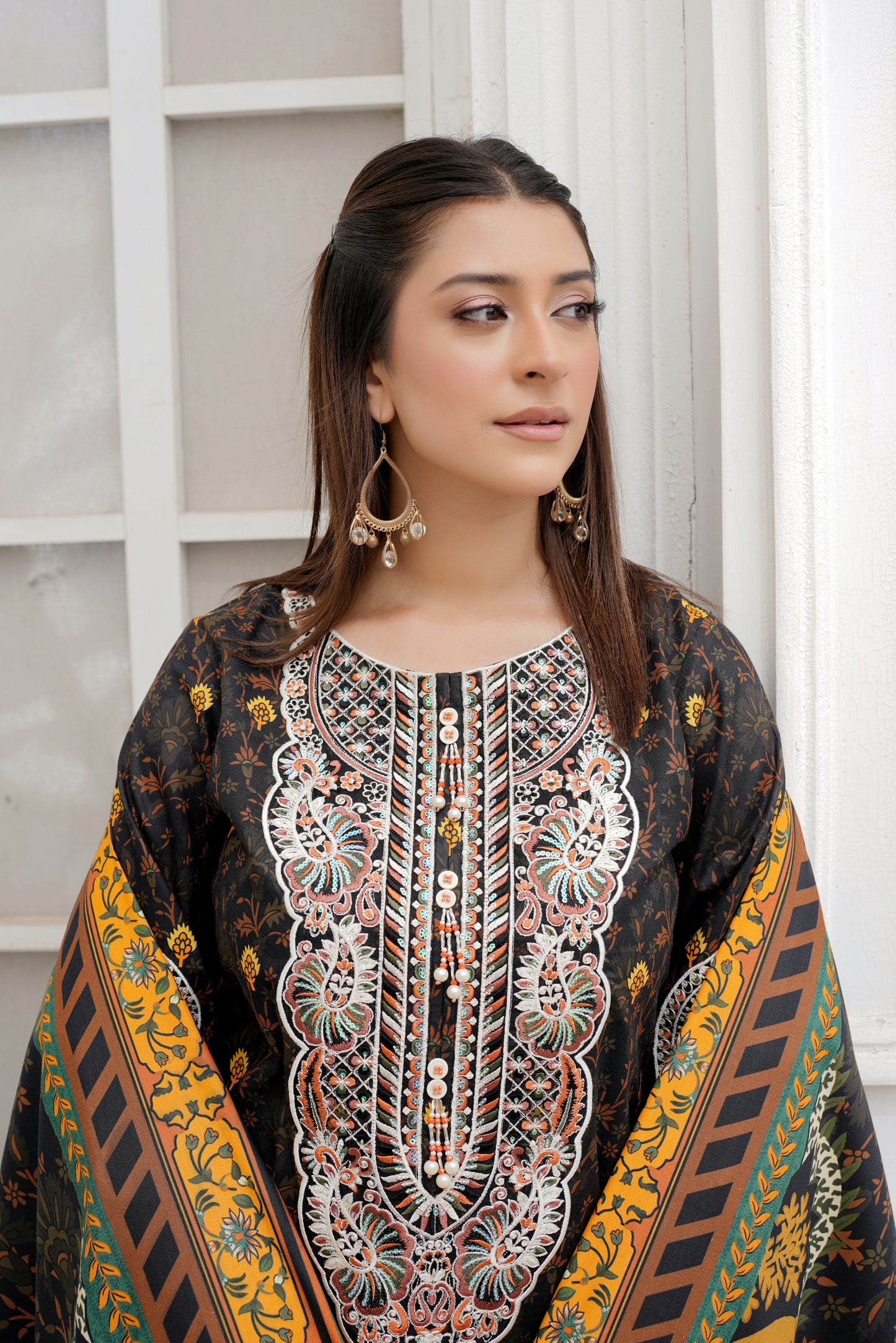 3 Piece Winter Cotton Suit-Embroidered