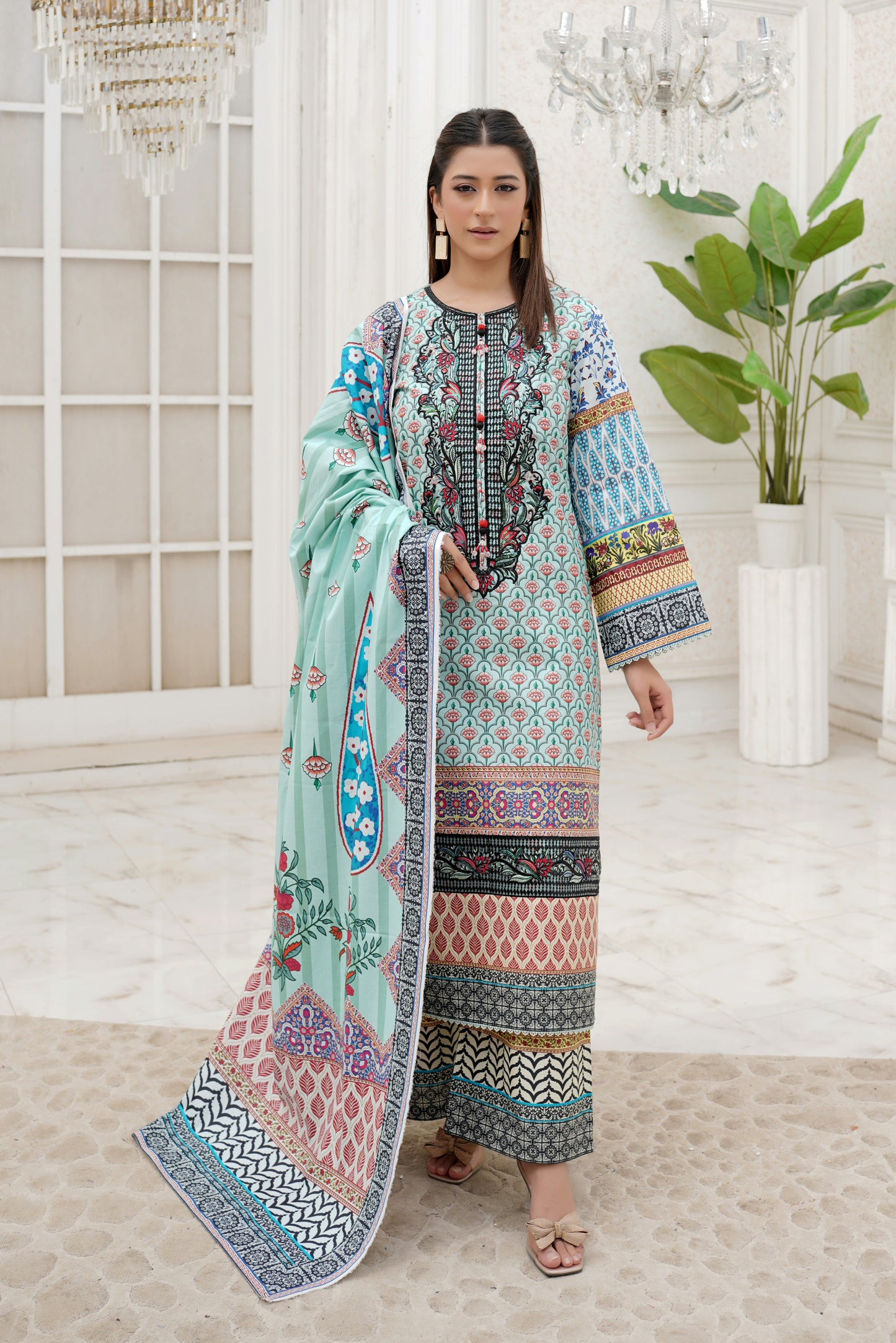 3 Piece Winter Cotton Suit-Embroidered