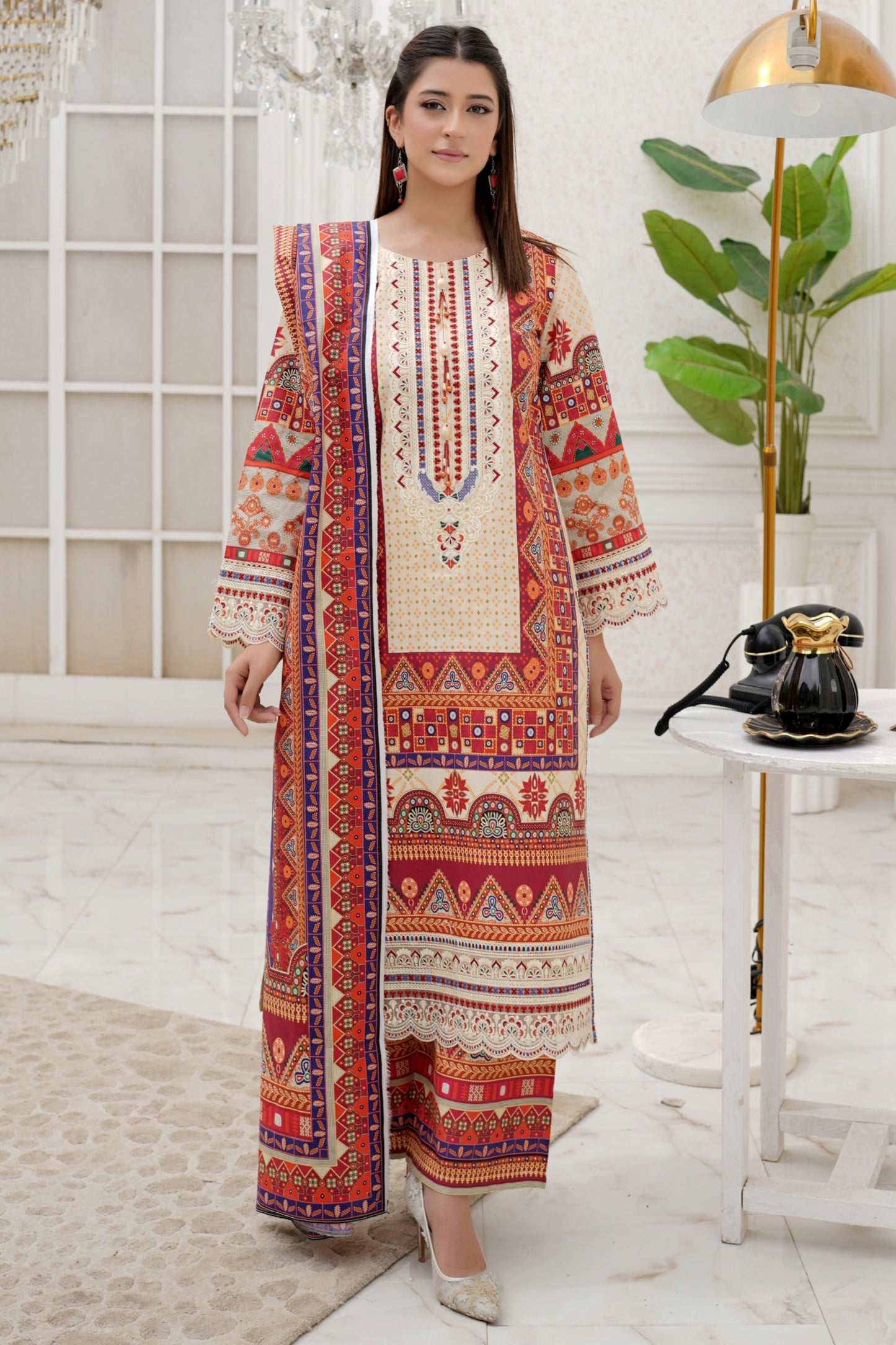 3 Piece Winter Cotton Suit-Embroidered