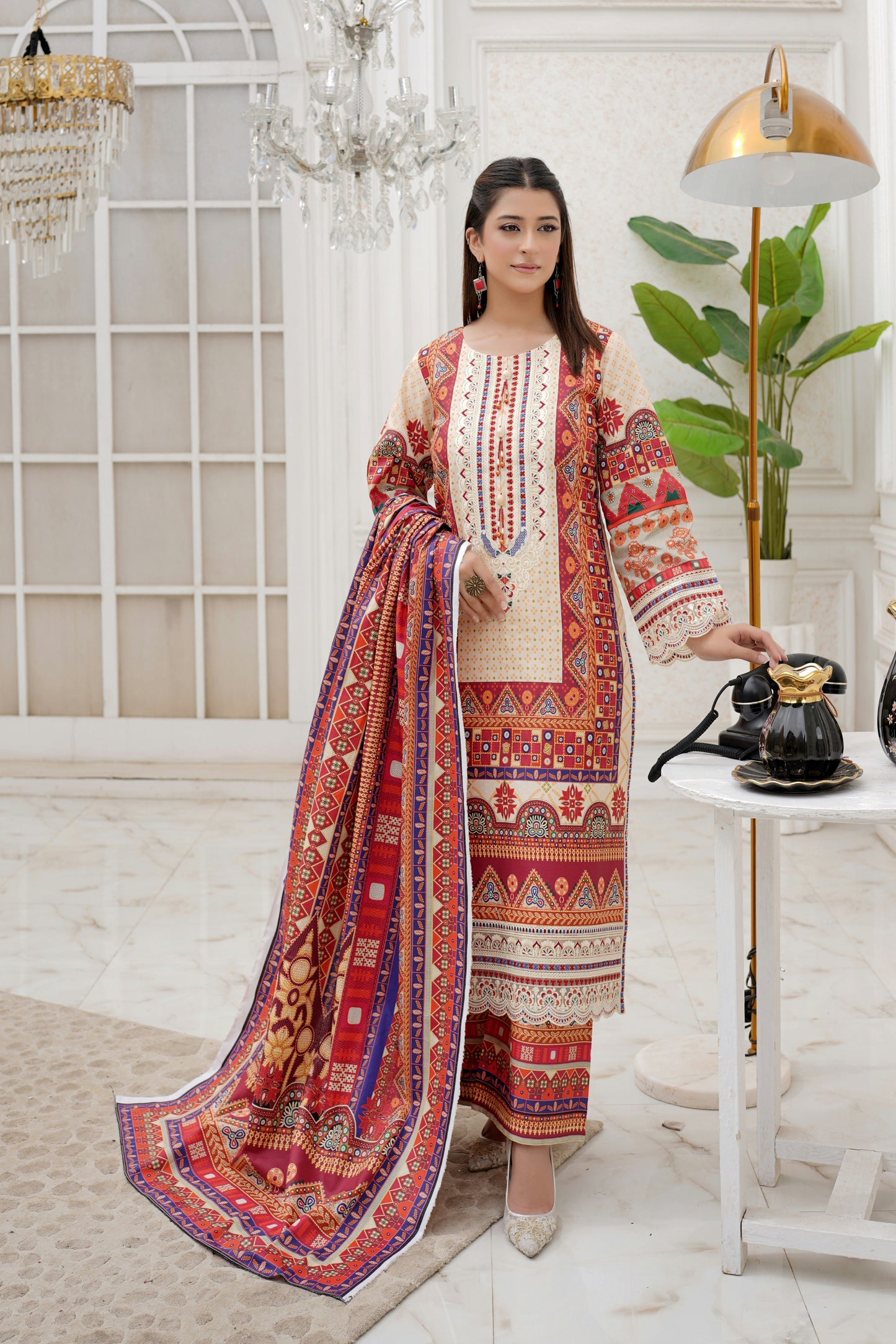 3 Piece Winter Cotton Suit-Embroidered