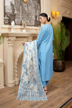 3 Piece Embroidered Suite-Plain Soft Cotton
