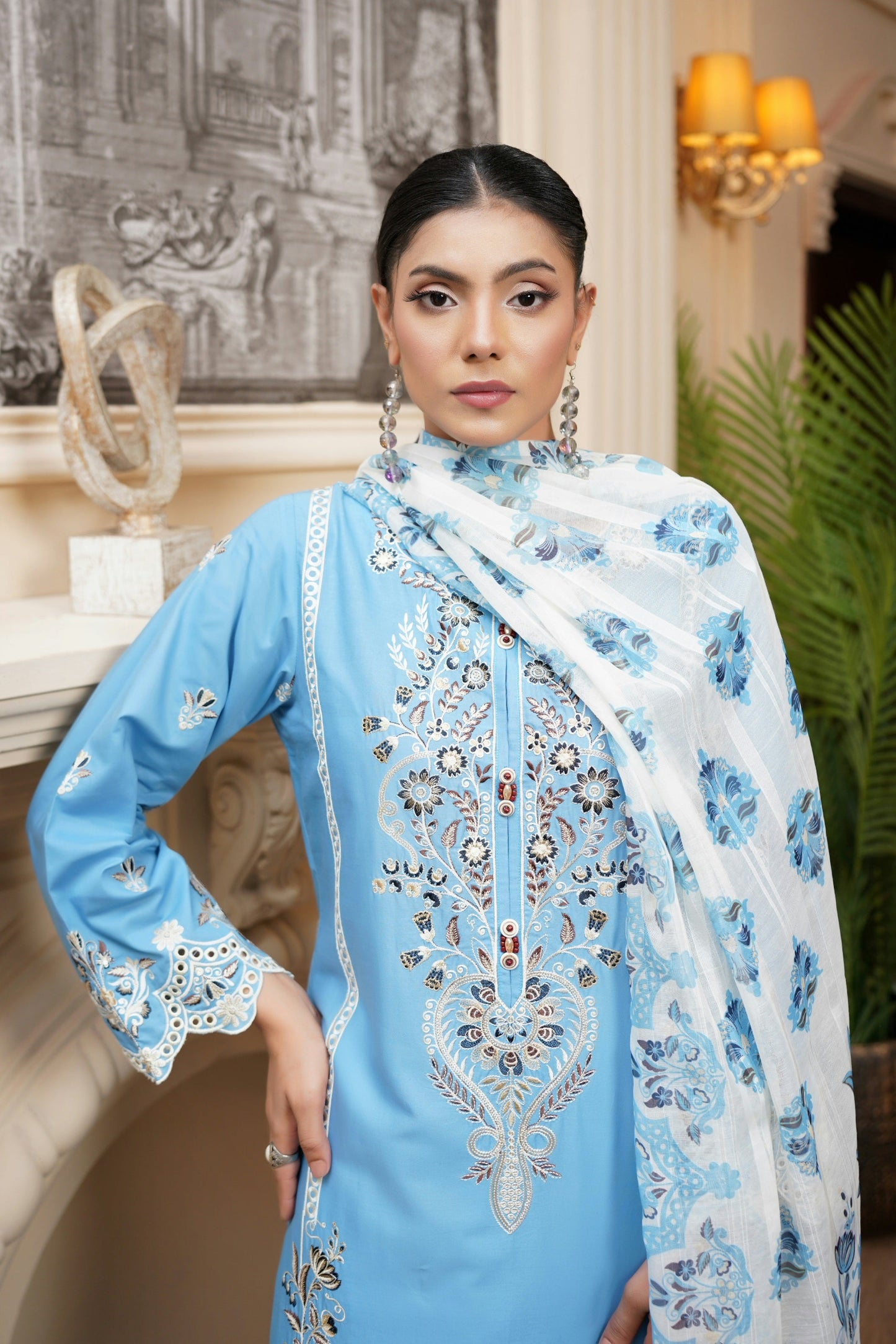 3 Piece Embroidered Suite-Plain Soft Cotton