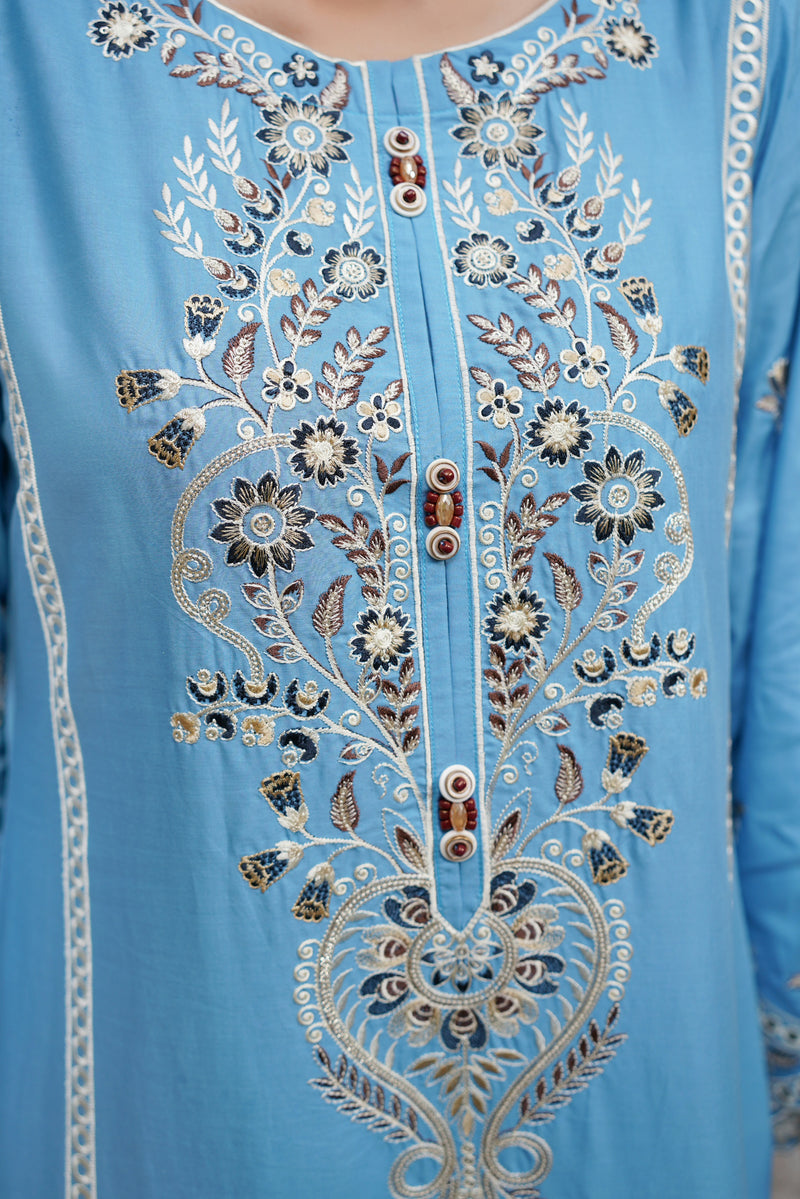 3 Piece Embroidered Suite-Plain Soft Cotton