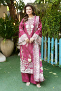 Magenta Embroidered 3-Piece Suit-Corduroy Fabric