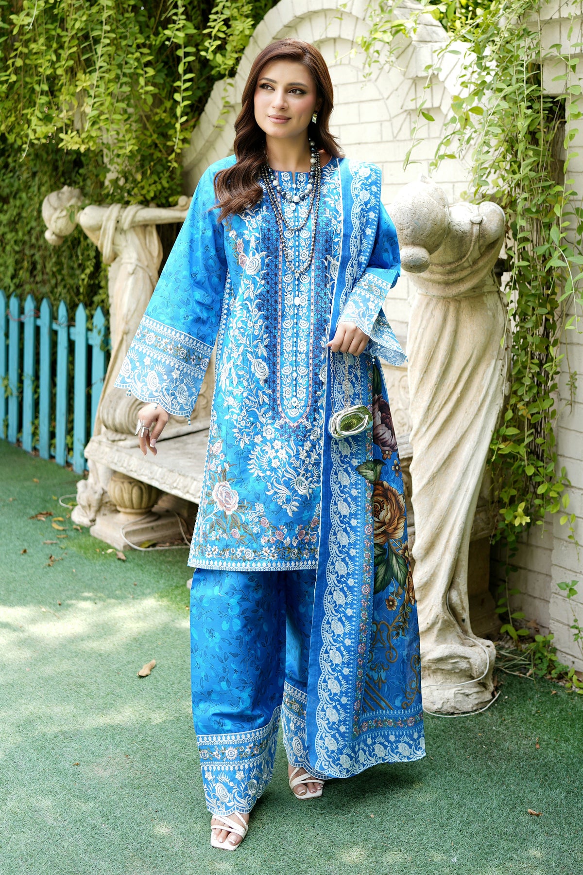 Stitched 3 Piece Cobalt Blue Suit-Embroidered